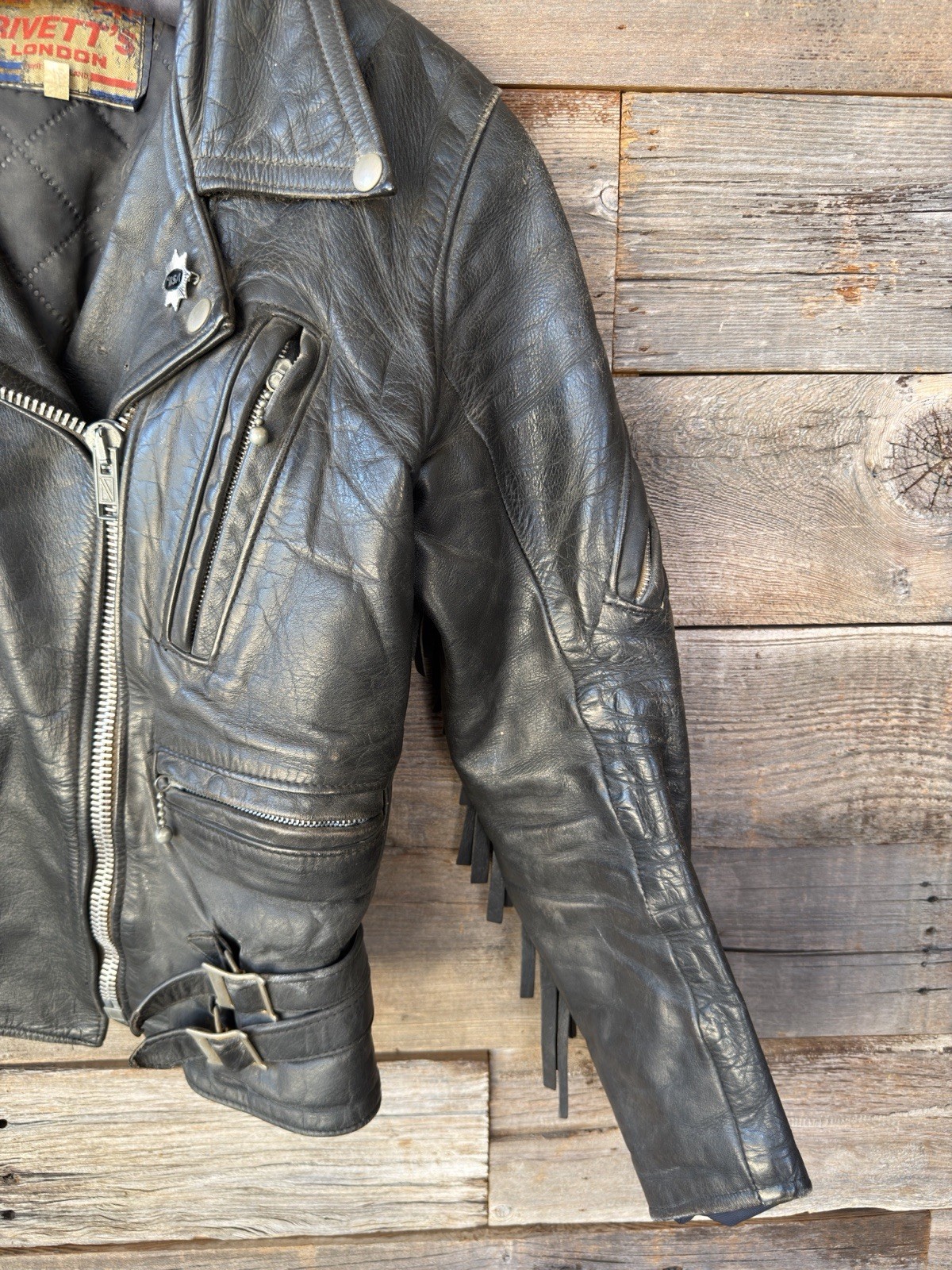 Vintage Rivett’s London Fringed Leather Motorcycle Jacket | 59 Club & BSA Pins
