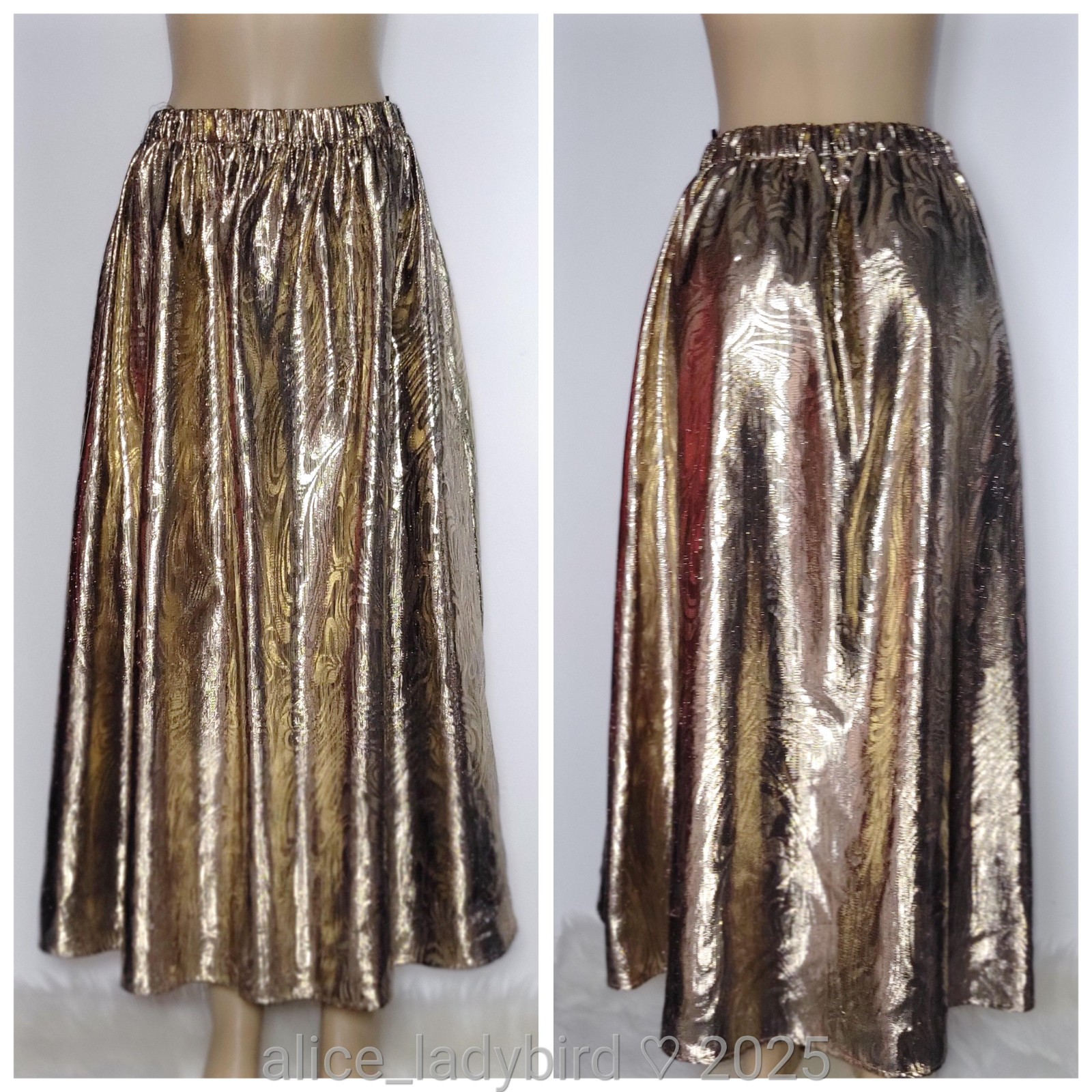 Foil GOLD Vintage METALLIC Lamé SATIN Half Slip SKIRT Glossy SHINY Long ~L