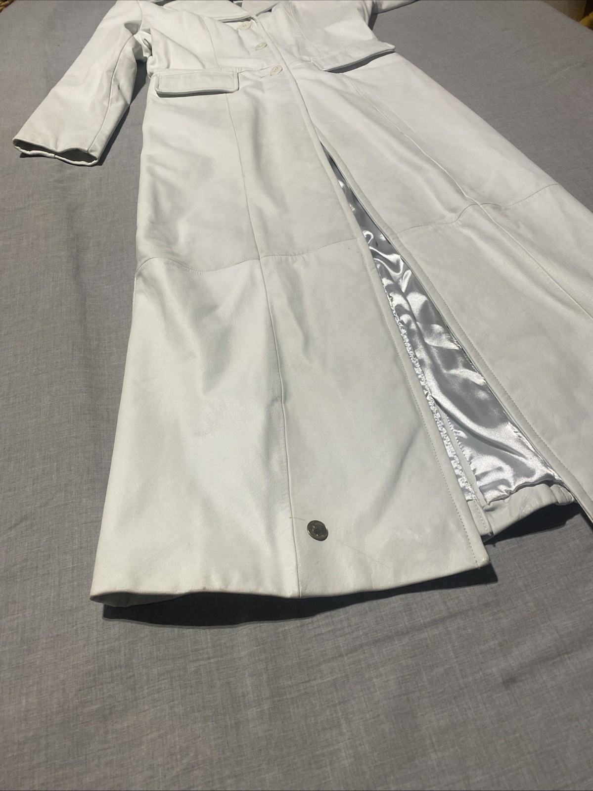 VTG Wilsons Leather Máxima Women&rsquo;s White Long Duster Trench Coat Medium Y2K 90s