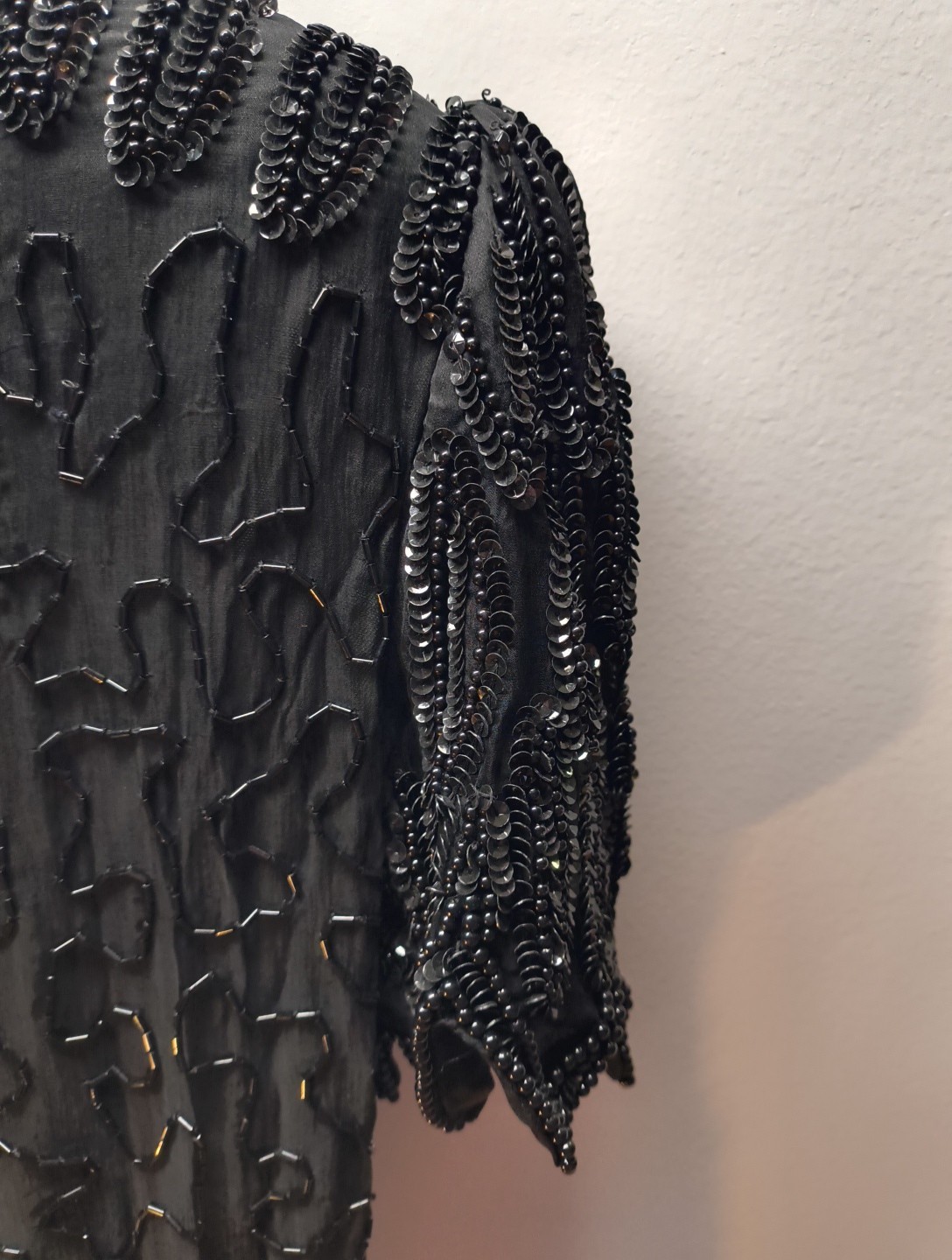 Vintage 1980s Milano Black Sequin Beaded Dress Womens M NWT Party Glam