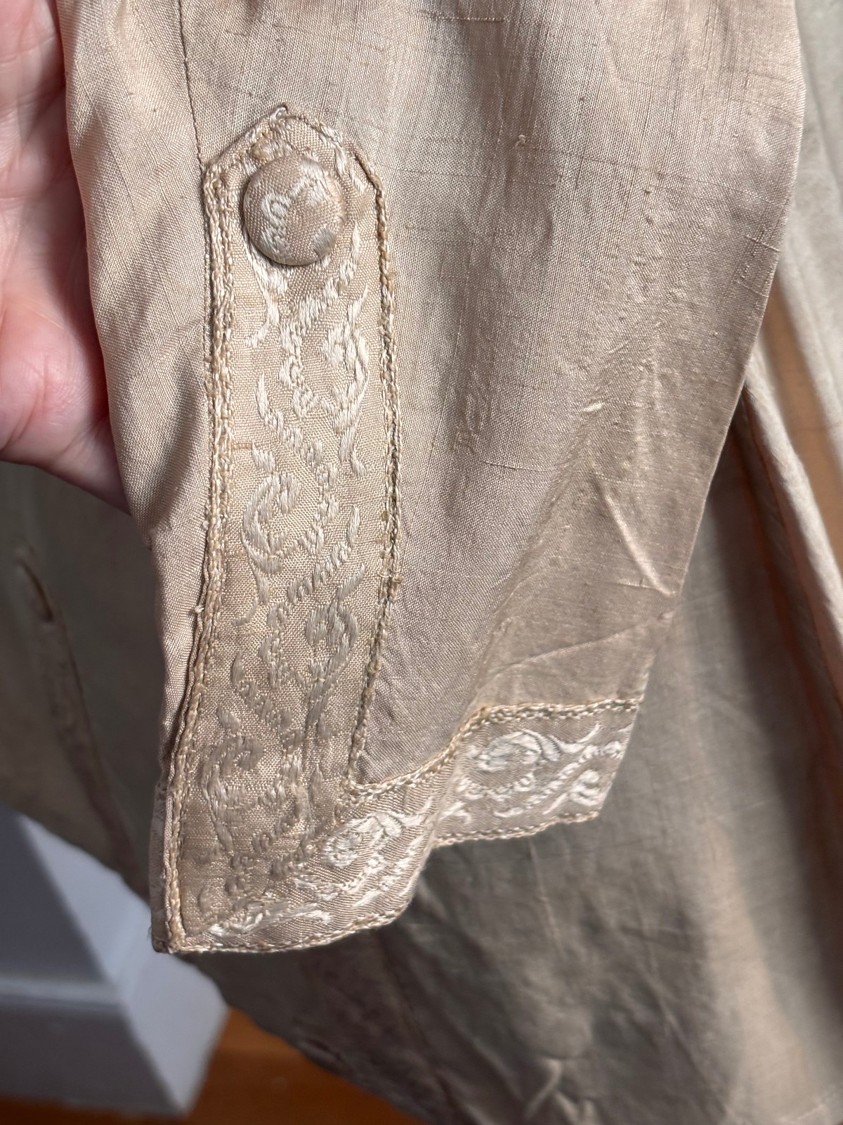 Antique Edwardian Silk Bodice Jacket Ivory Brocade Trim 1900 Victorian Renfaire