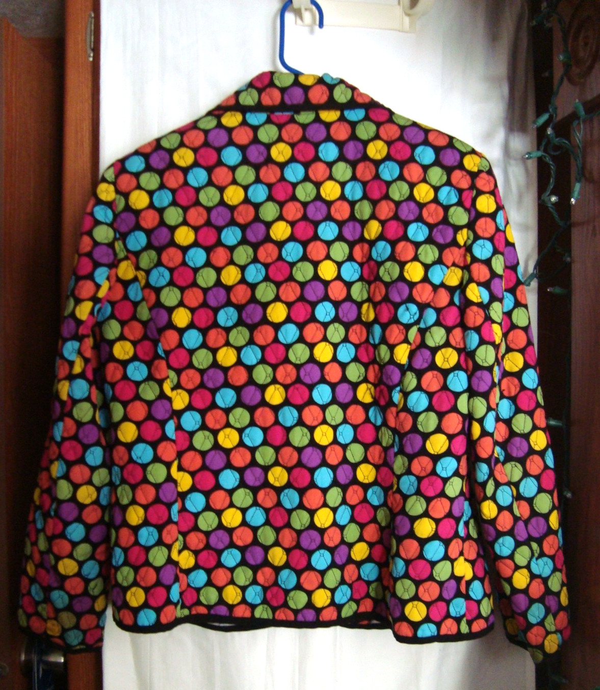 Vintage RQT ART TO WEAR Jacket*Multi Color « Baseball »Polka Dots*XL*Lined*Quilted