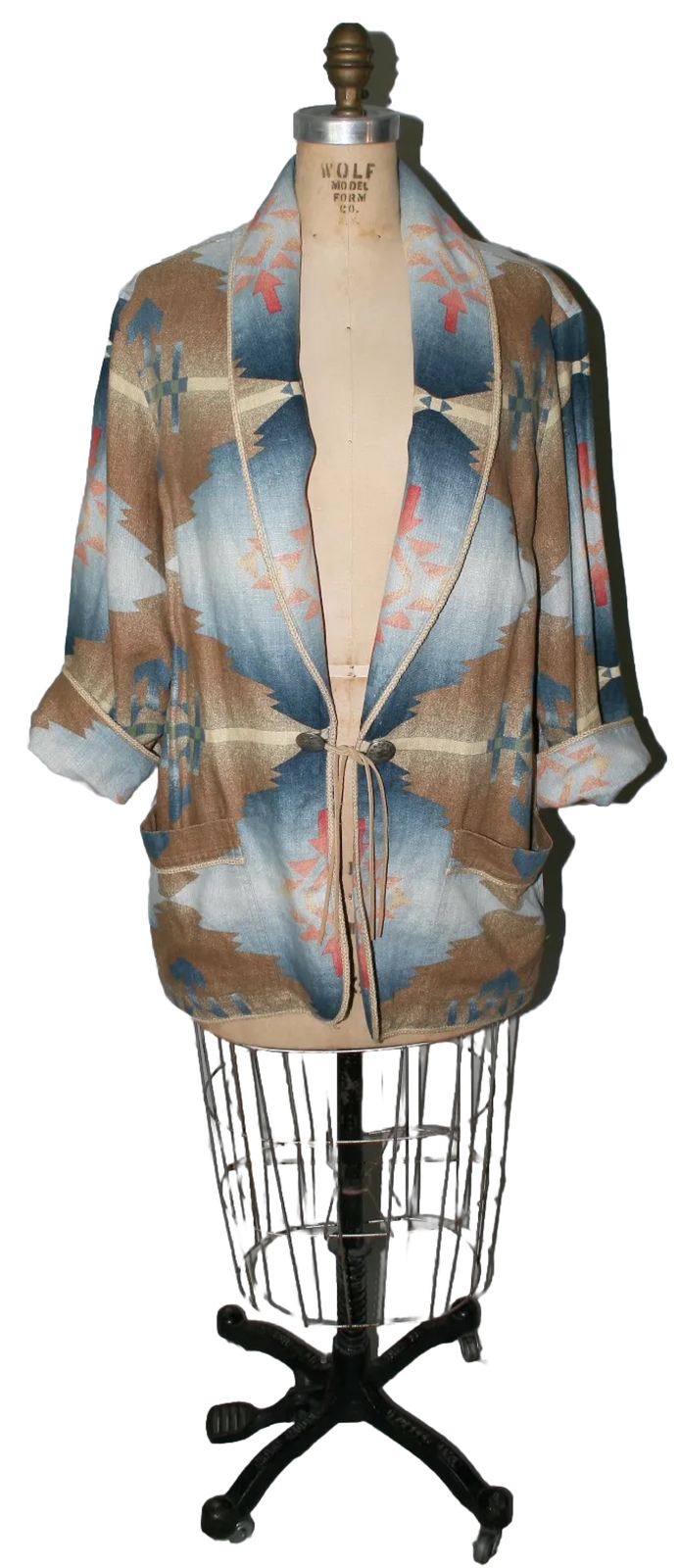 Southwest Vintage Linen Blazer Jacket Shacket Concho Western Large 3/4 Sleeve