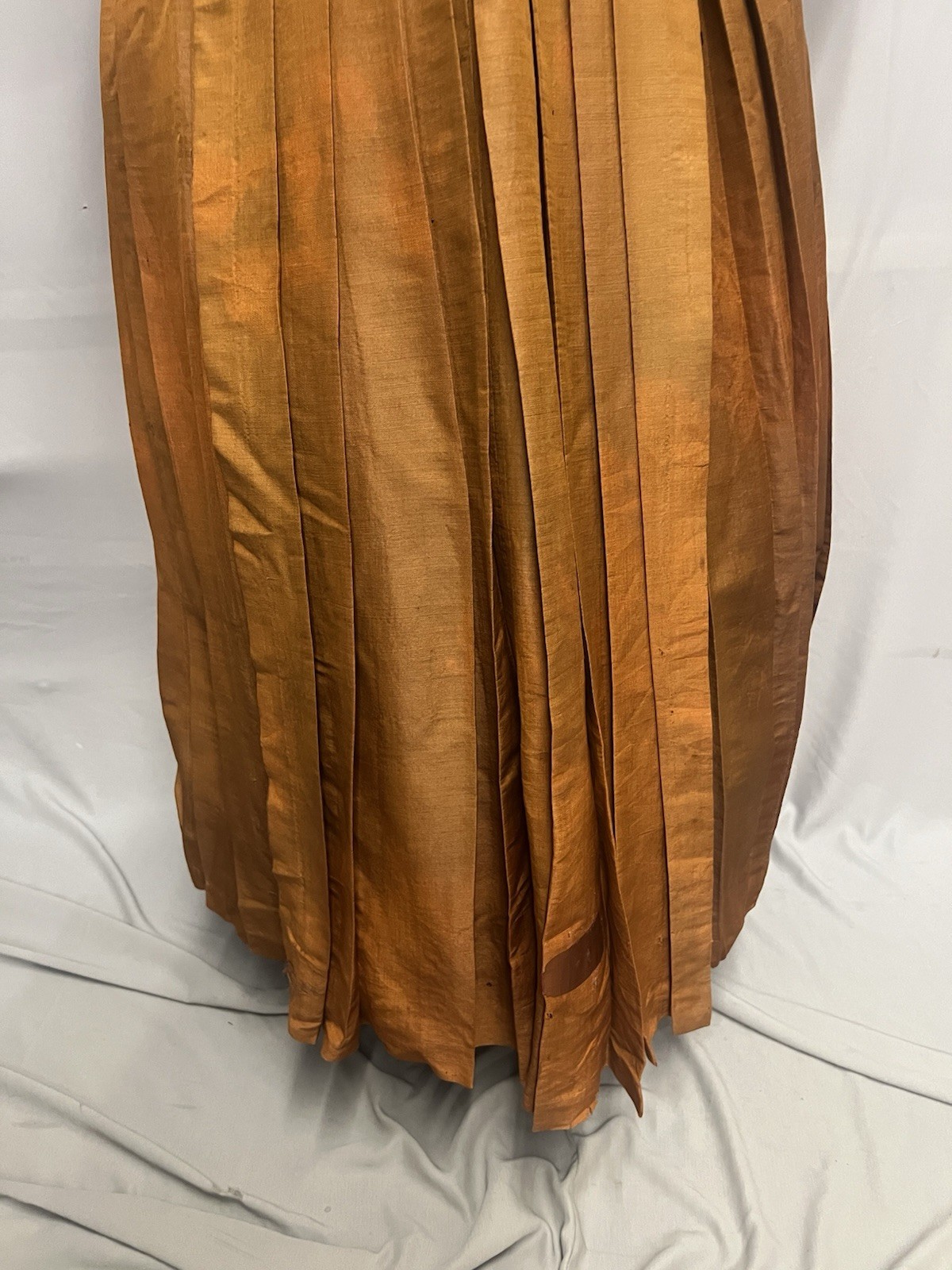 1870’s Copper Silk & Turquoise Velvet Bustle Day Dress