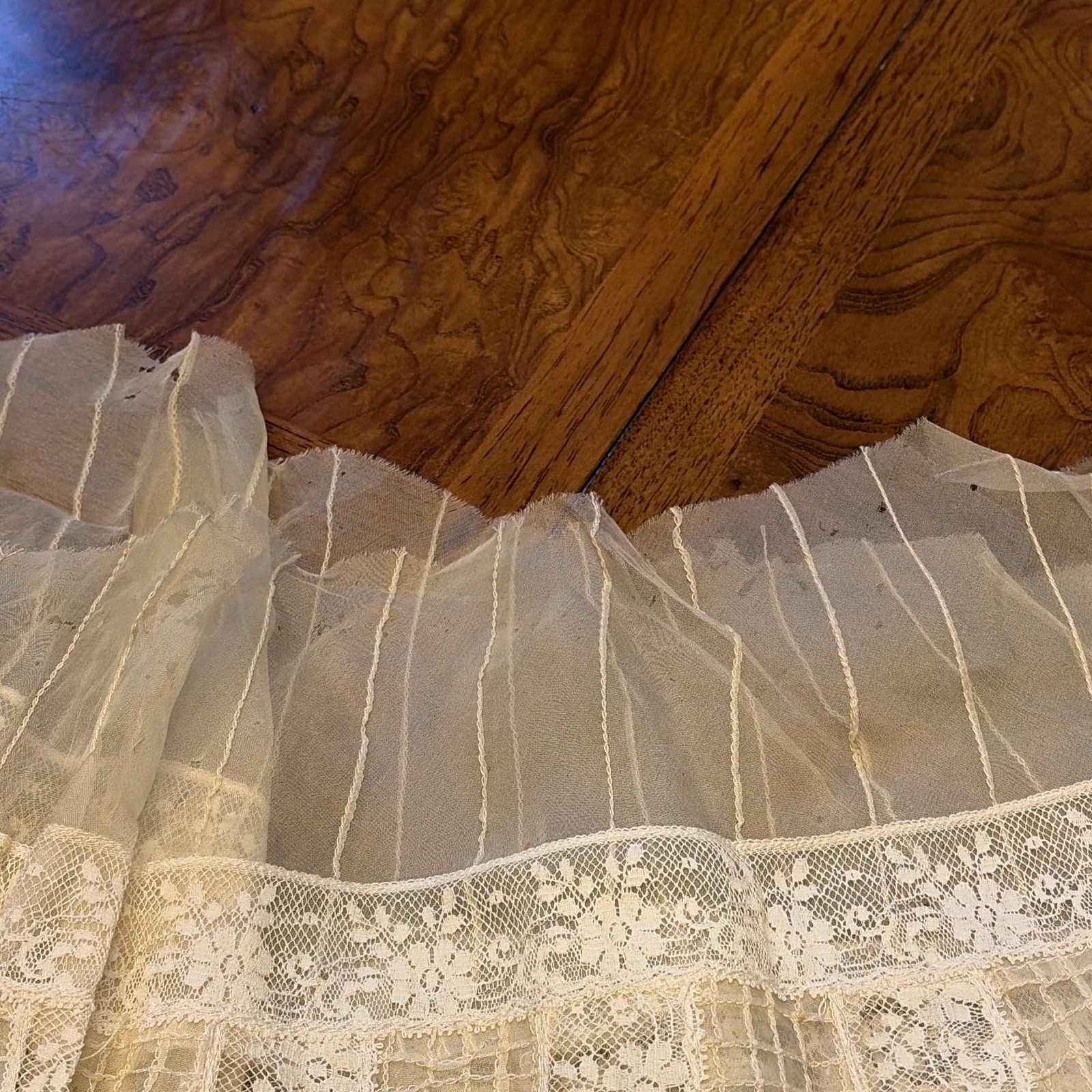 Vintage Silk Sheer Lace Petticoat Slip Skirt Layered Lace Trim Ivory/Material