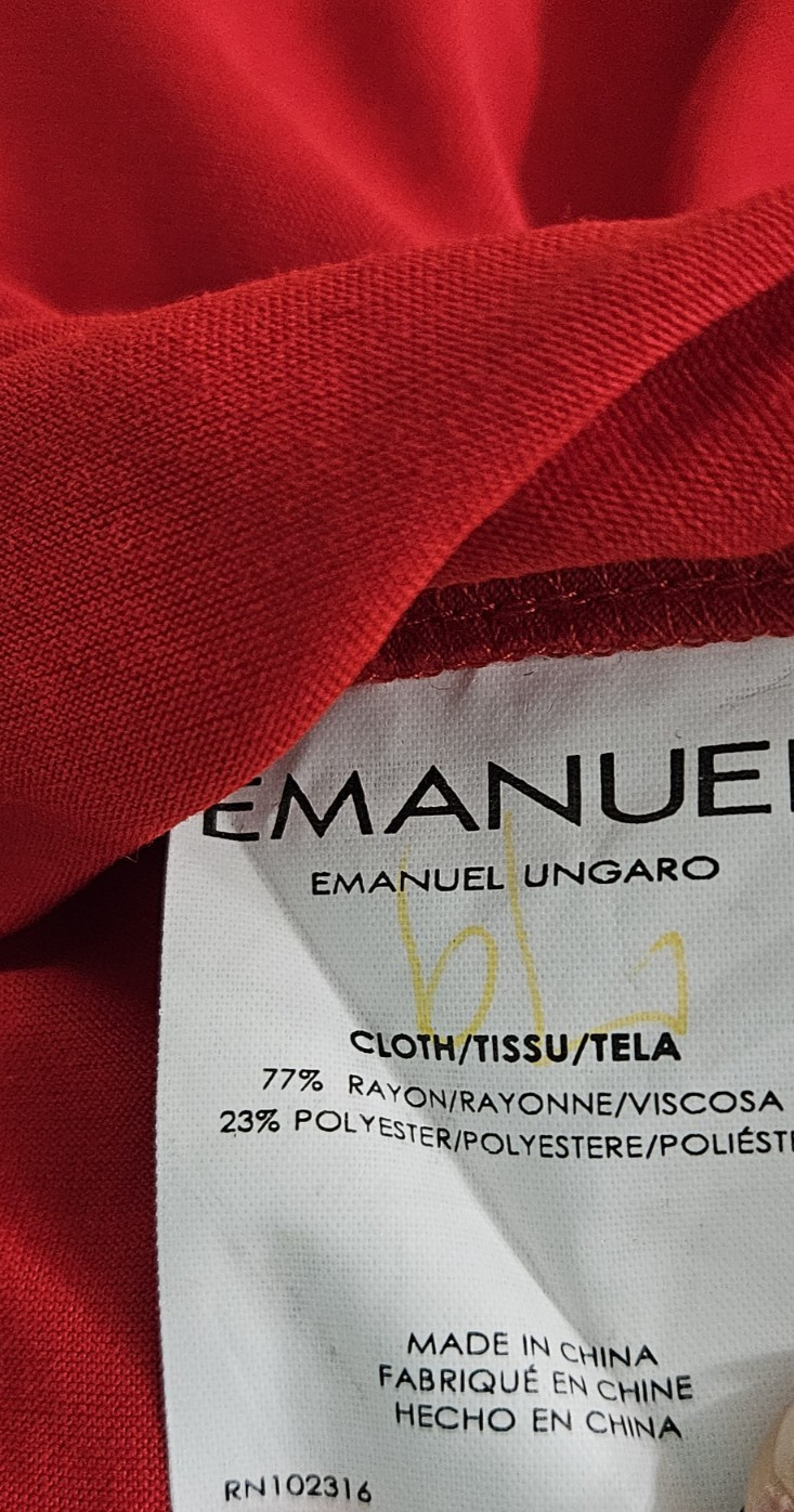 EMANUEL UNGARO Bright Red L/S high neck blouse with gathering at the sleeves XS
