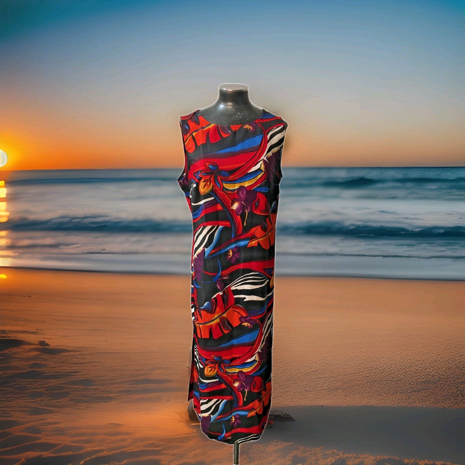 Vtg tropical Hawaiian Dress Maxi xl 18 Michael Taylor Measures Pit 23in 51 in