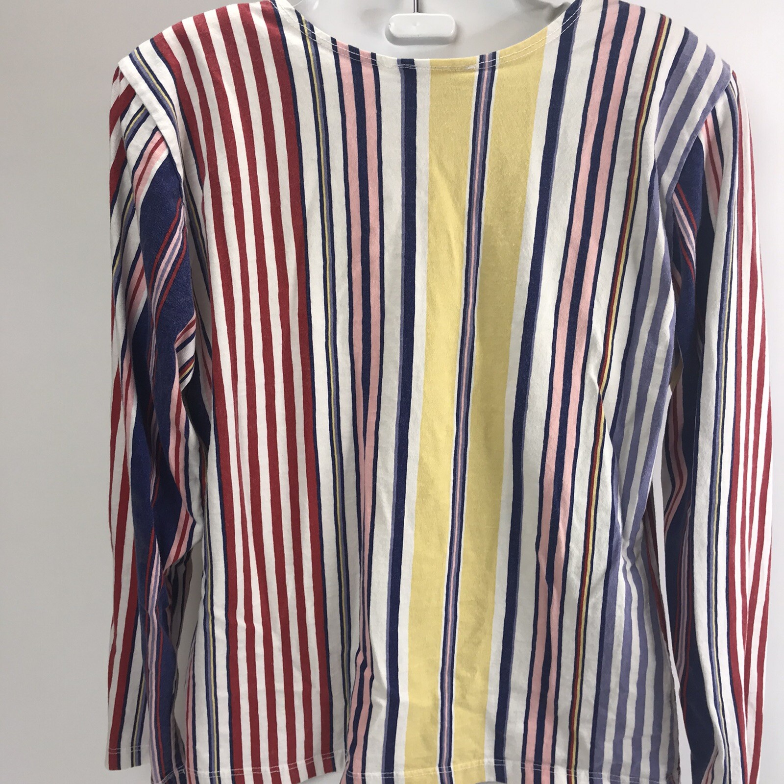 Vtg Top Star Cody 90s L Striped Pullover Lace-Up Front tee blouse long slv USA