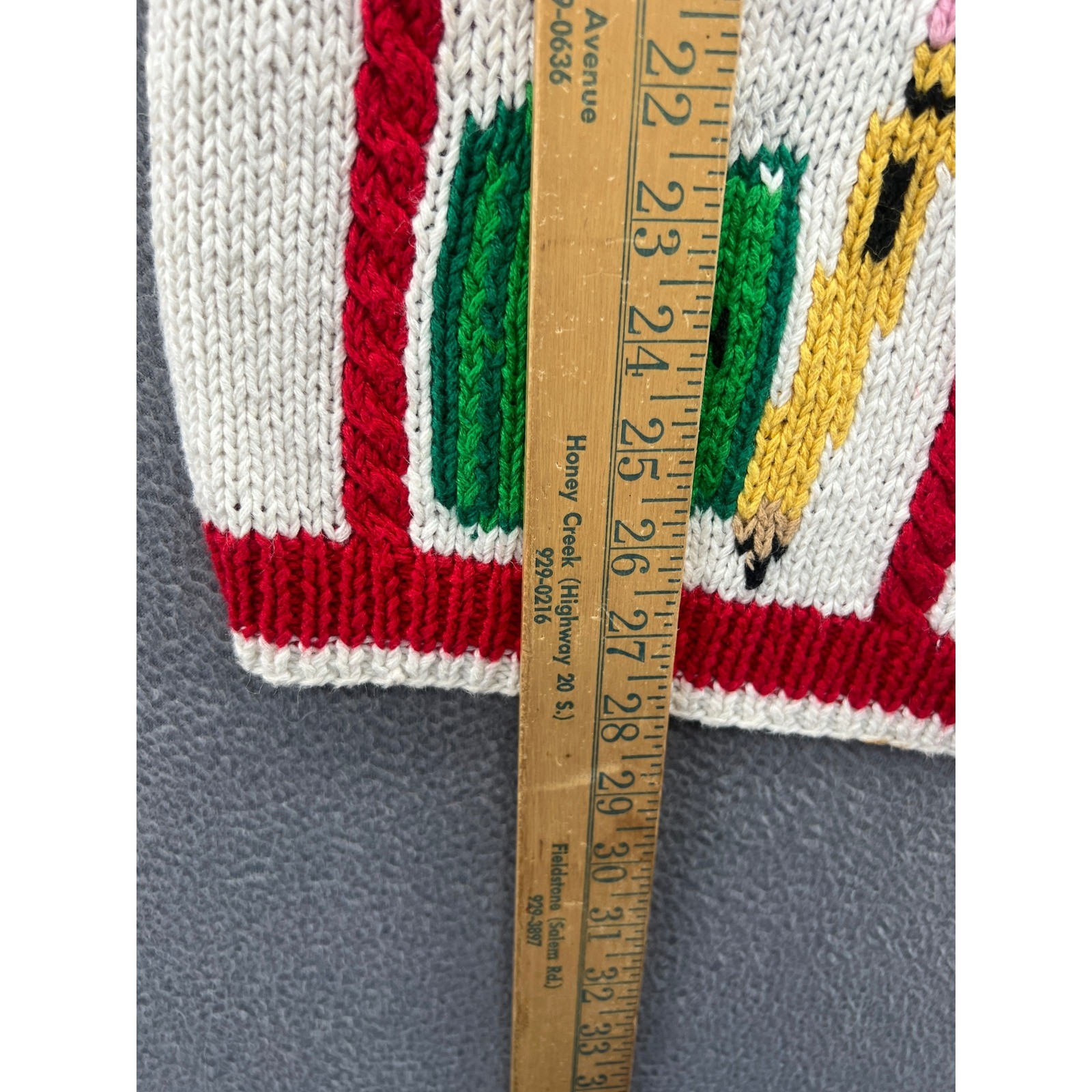 Vintage The Eagle&rsquo;s Eye Hand Knit Teacher School Cardigan Sweater Cream Red 1993