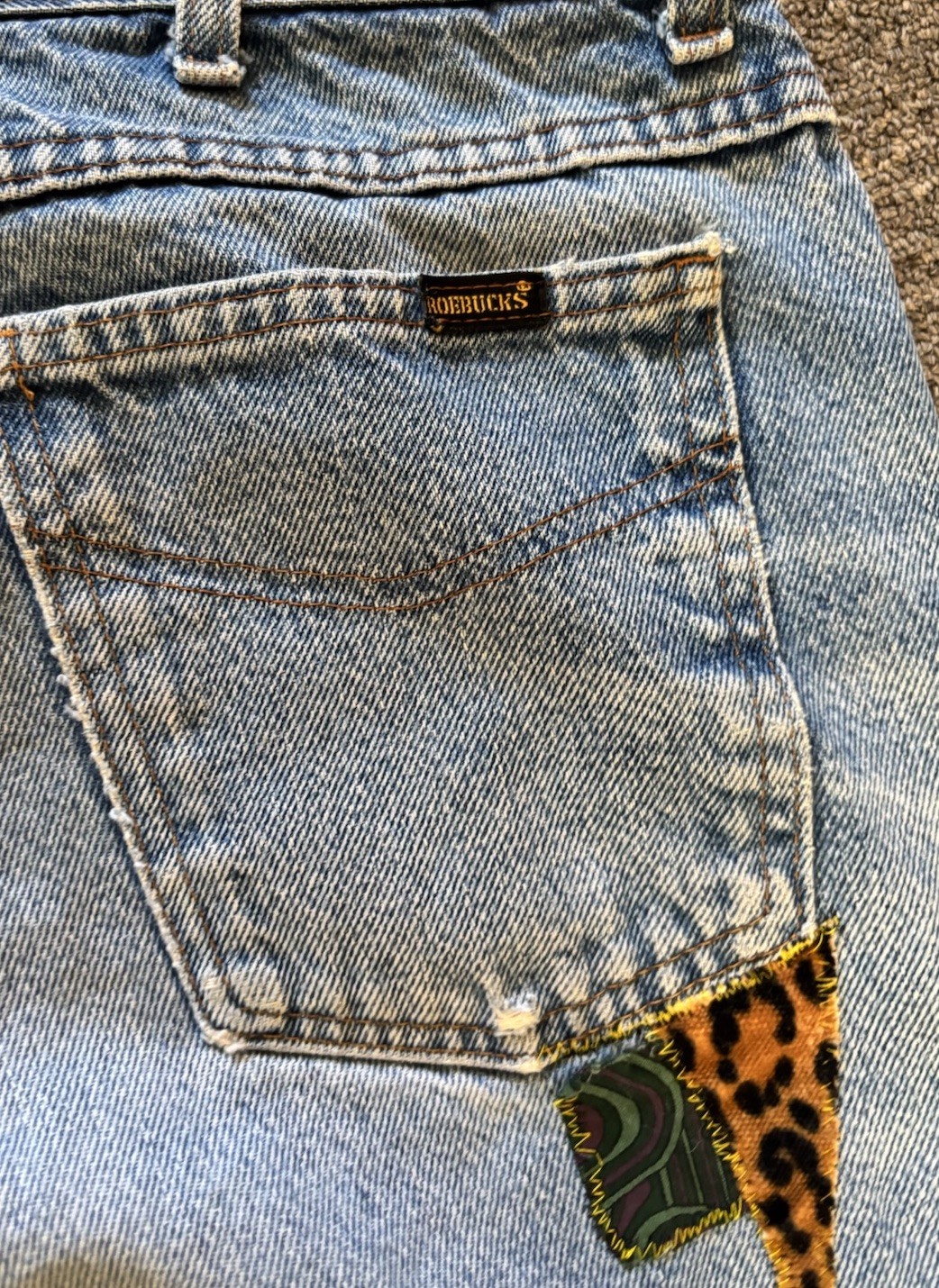 Vintage Sears Roebucks Patchwork Jeans No Size Tag Waist 28