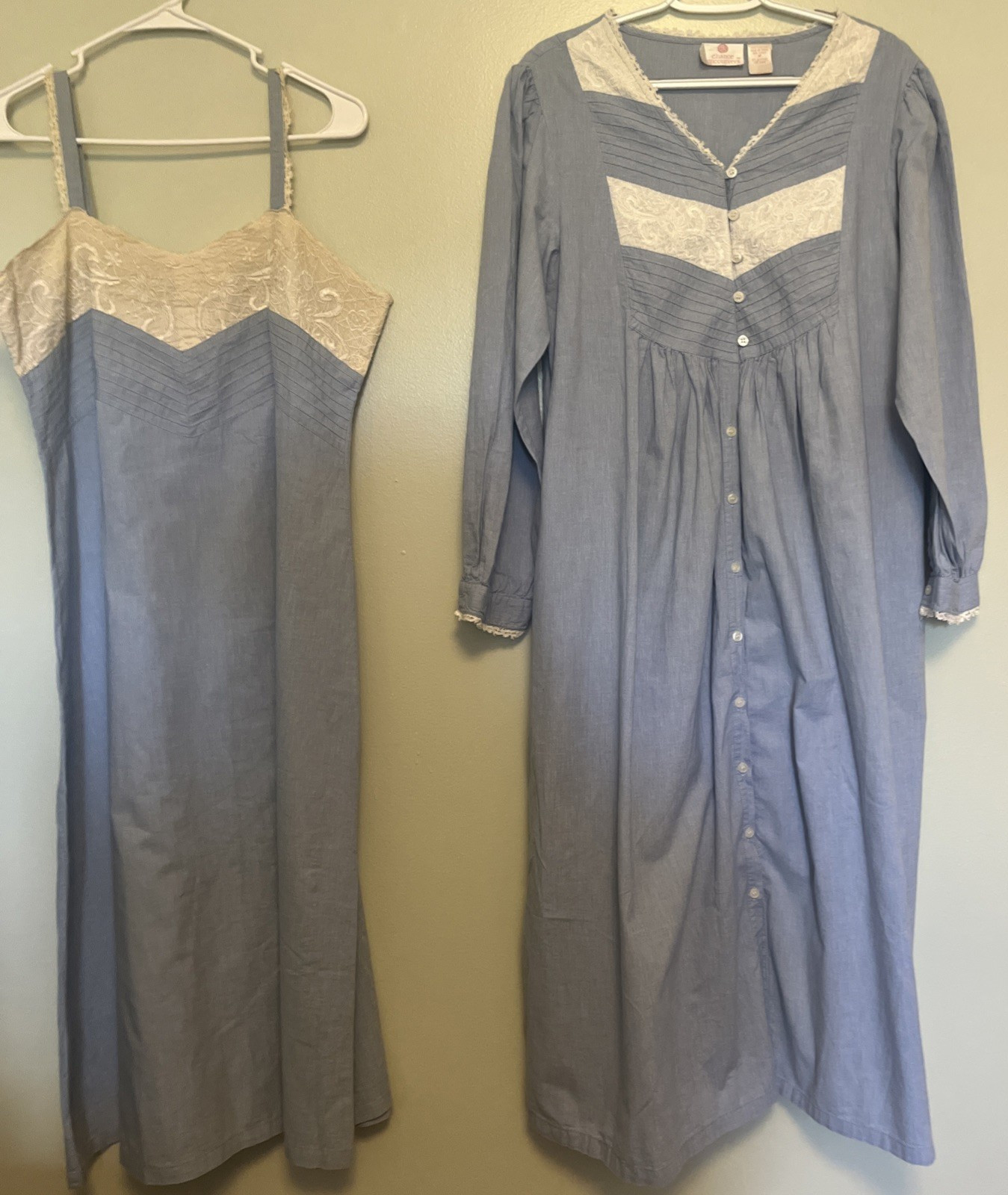 Vintage Chance Encounters Chambray Gown Robe Set M Lingerie Nightgown Pintuck