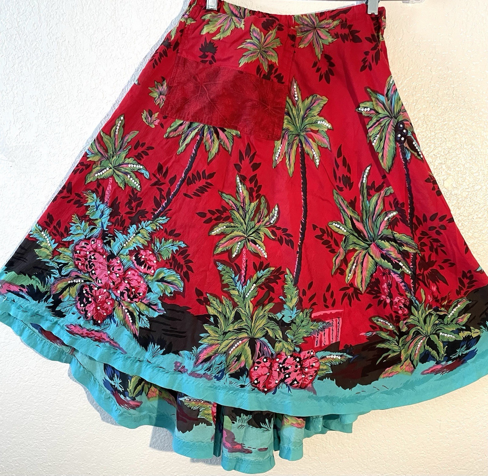 Vintage Colorful Tropical Homemade Cotton Lightweight Sequined Summer Skirt M/L