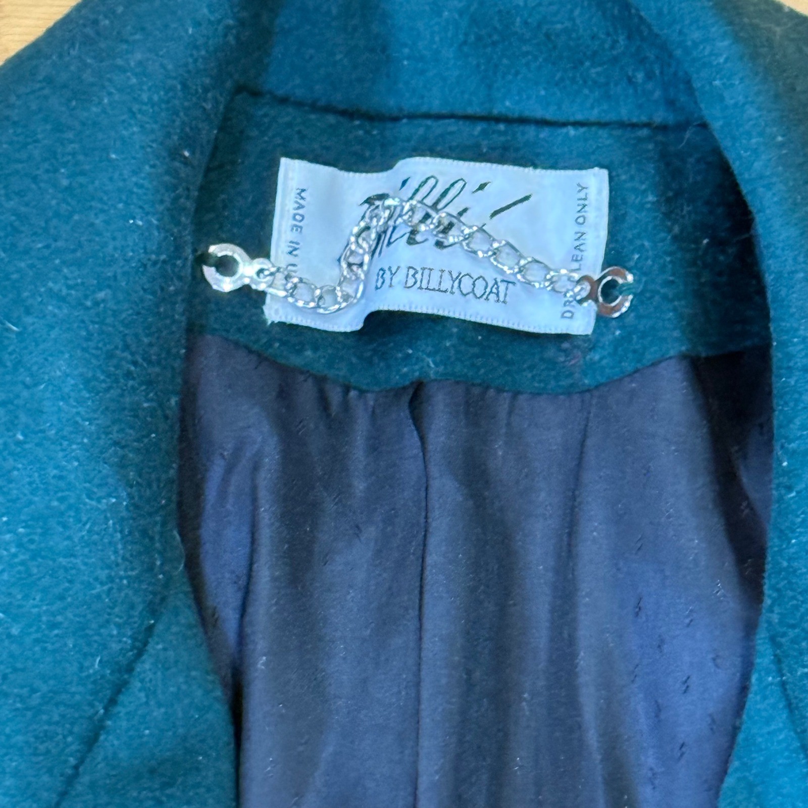 Vintage Billi by Billycoat Forest Green Wool Blend Double Breasted Long Coat USA