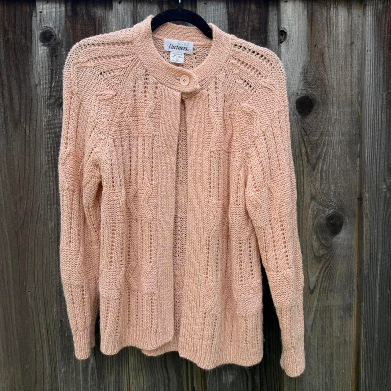 Vintage Partners Pink Cable Knit Sweater with Button Closure and Pockets