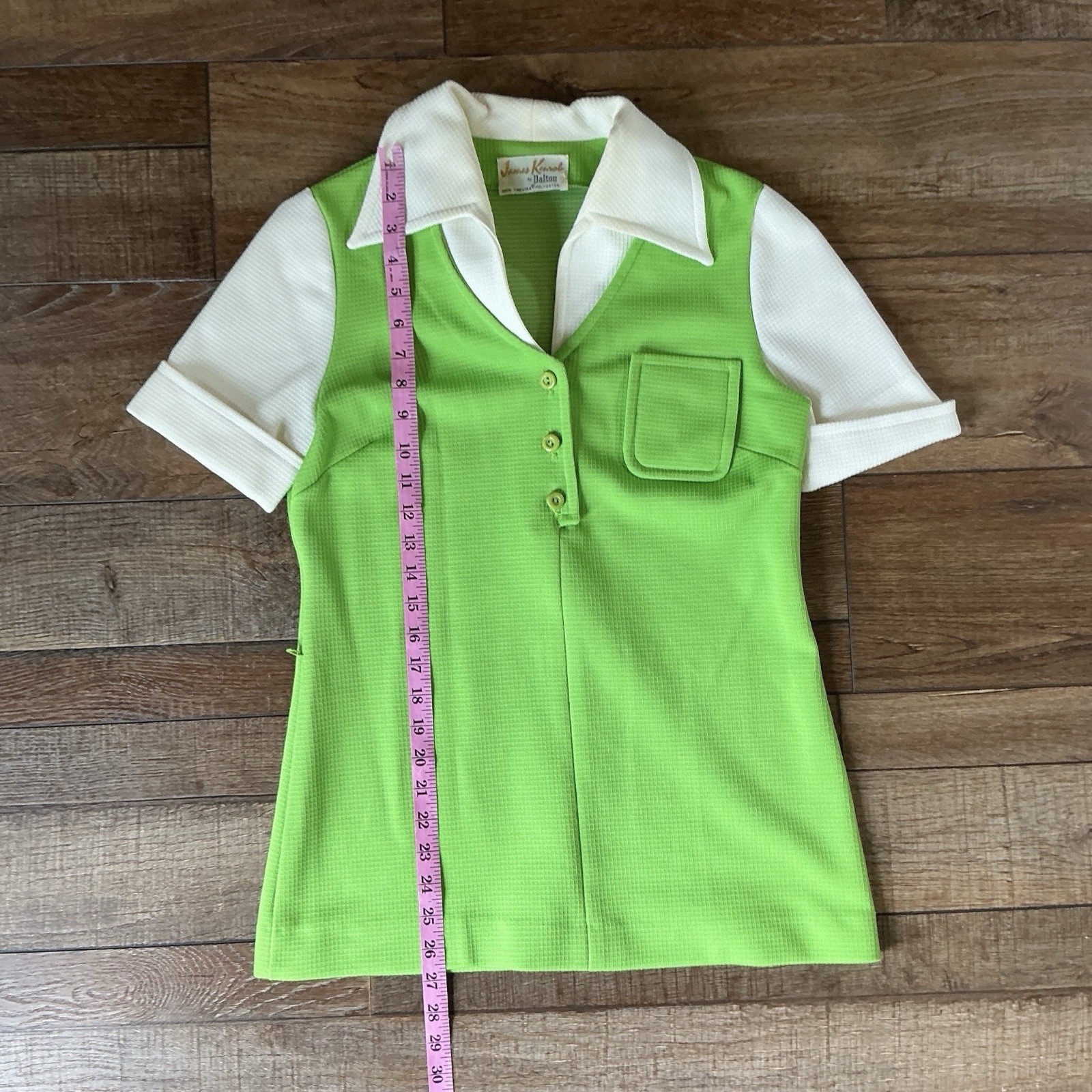 70s VINTAGE James Kenrob Dalton Lime Plaid 3-Pc Top Vest Pants Set Size S #28D8
