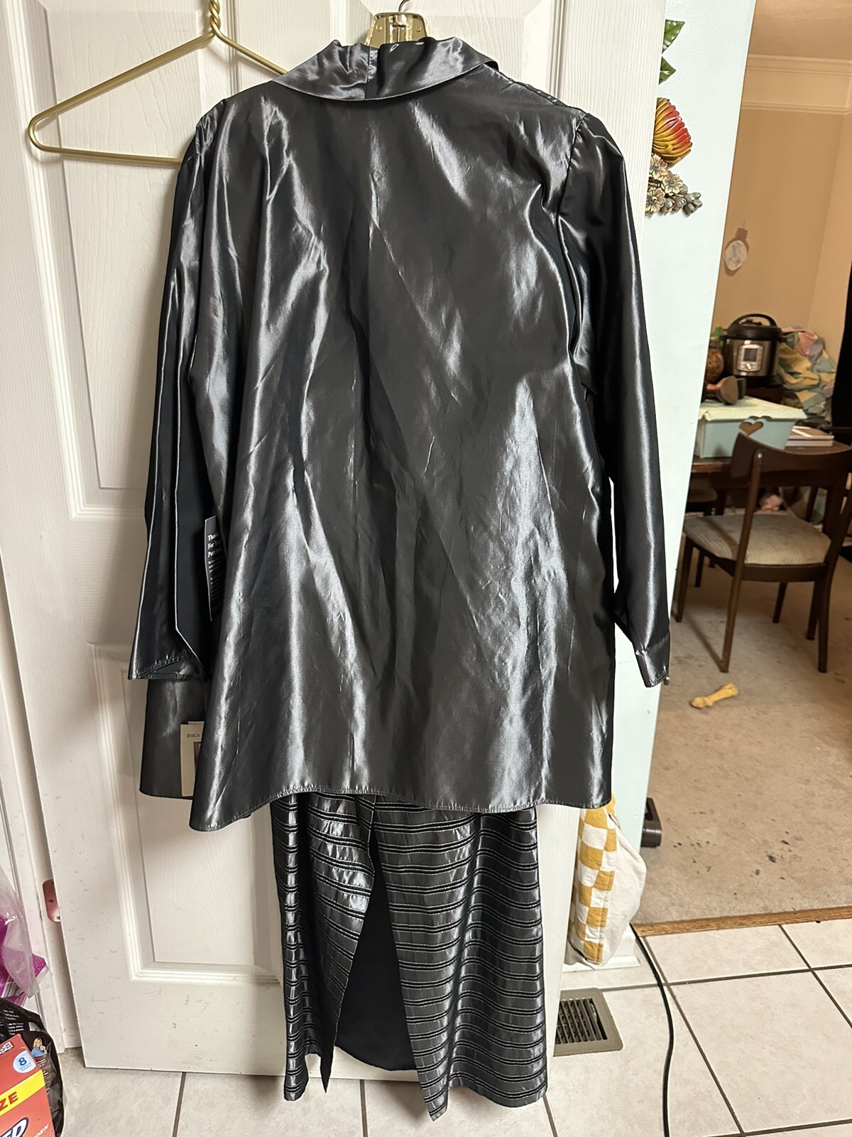 2pc Jacket Dress Set 90s Large Silver Gray Strapless Metallic Silky MOB Formal