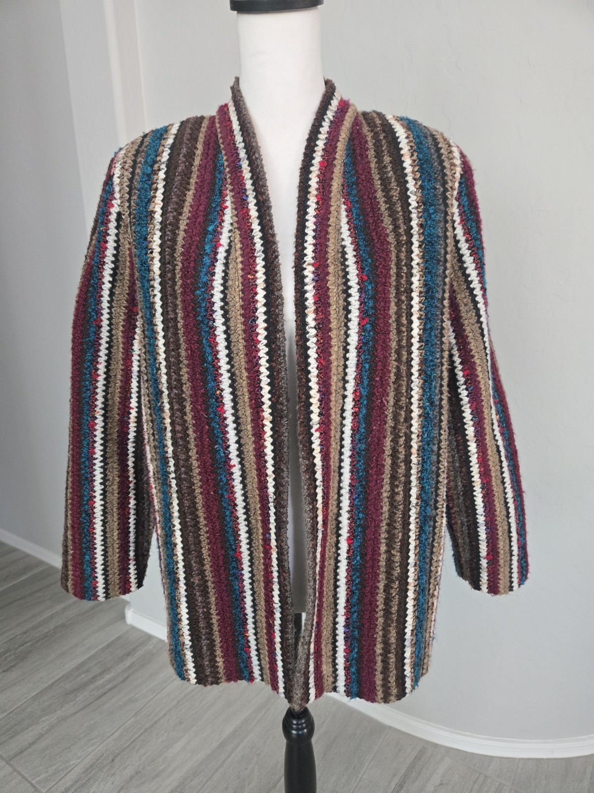 Vintage Graff Californiawear Wool Blend Colorful Boho Hippy Knit Cardigan Sz 12