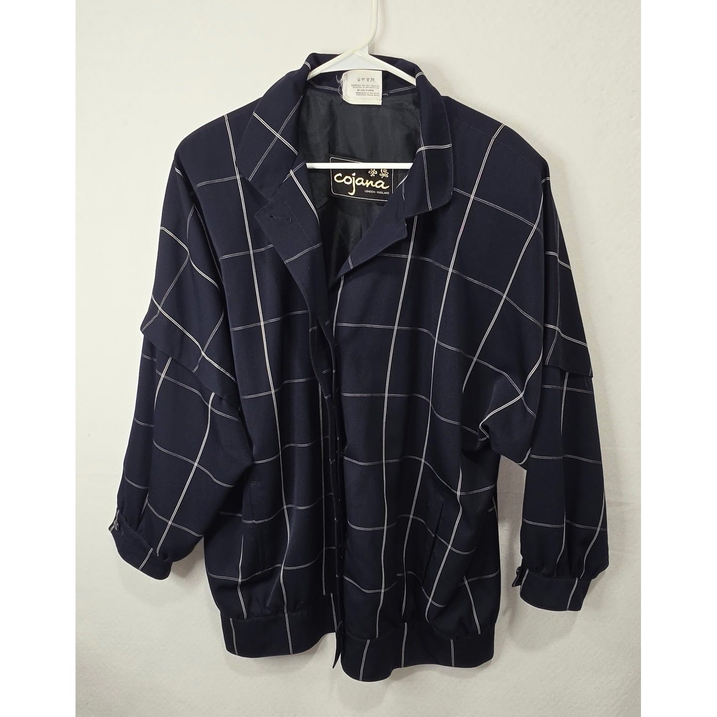 Cojana London Vintage Navy Wool Blend Bomber Jacket US Size 14 Made in England
