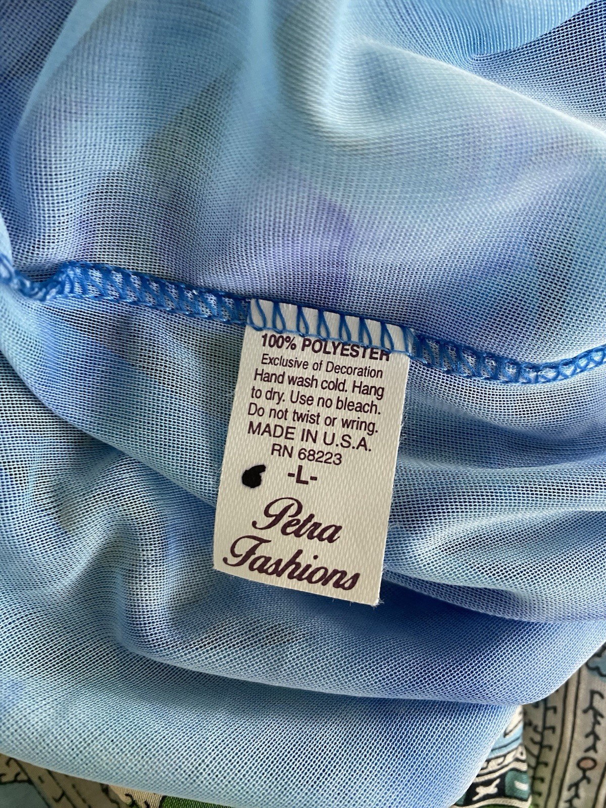 Petra Fashions Large Turquoise Blue Ruffle Sheer Floral Y2K Vtg Mini Slip