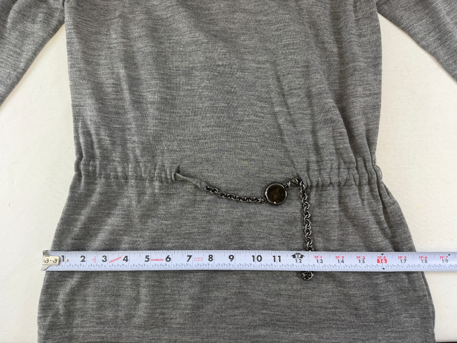 Vintage CELINE Wool Turtle Neck Long Sleeve Sweater Large 8 US Gray Chain Belted