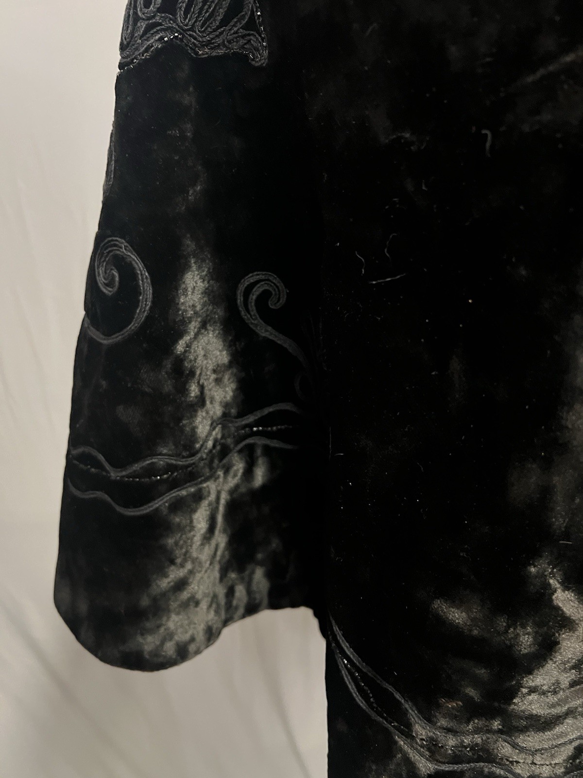 1890’s Antique Black Plush Velvet Cape Narrow Soutach & Jet Bead Trim