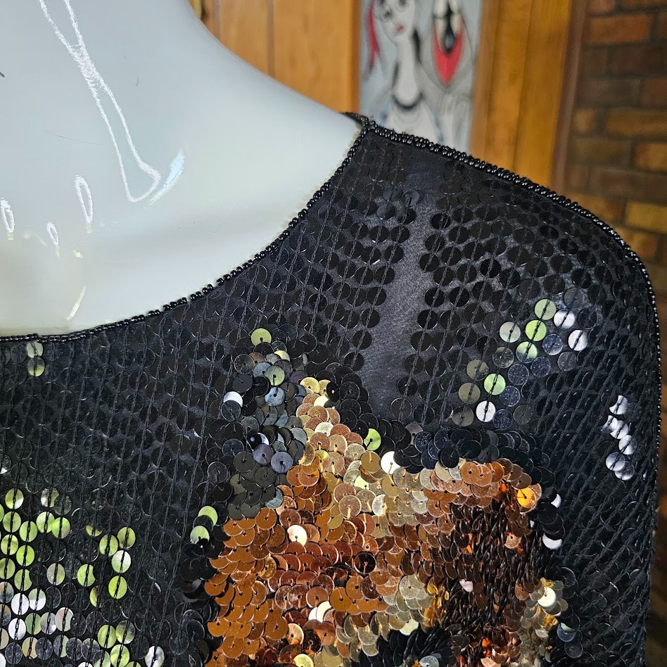 Vintage 80s Disco Panther Sequin Evening Cocktail Party Micro Mini Dress M/L/XL