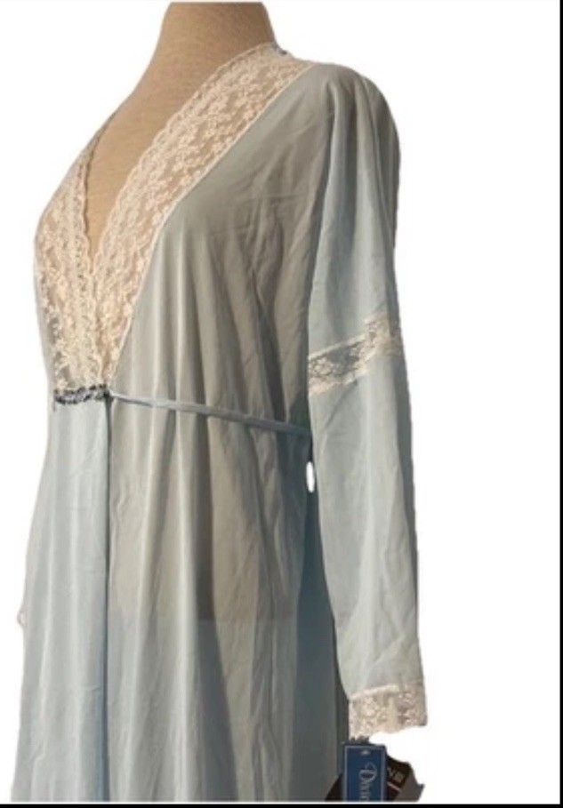 Vintage Dixie Belle Lingerie 70’s Baby Blue Satin Lace House Dress Gown Sexy NWT