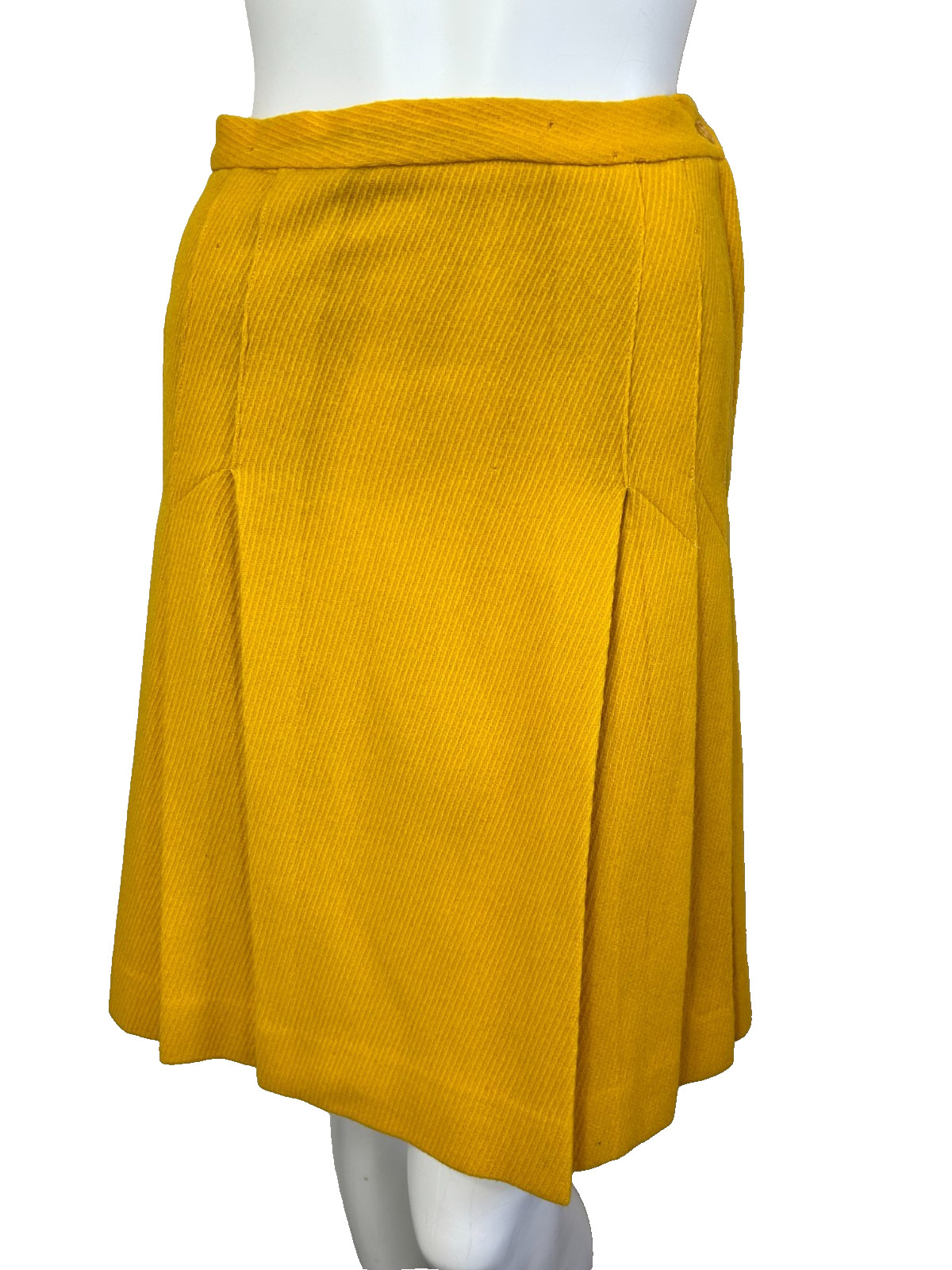 60s Wool Skirt & Cape Set Size Small Yellow Ribbed Lined Covered Button Placket