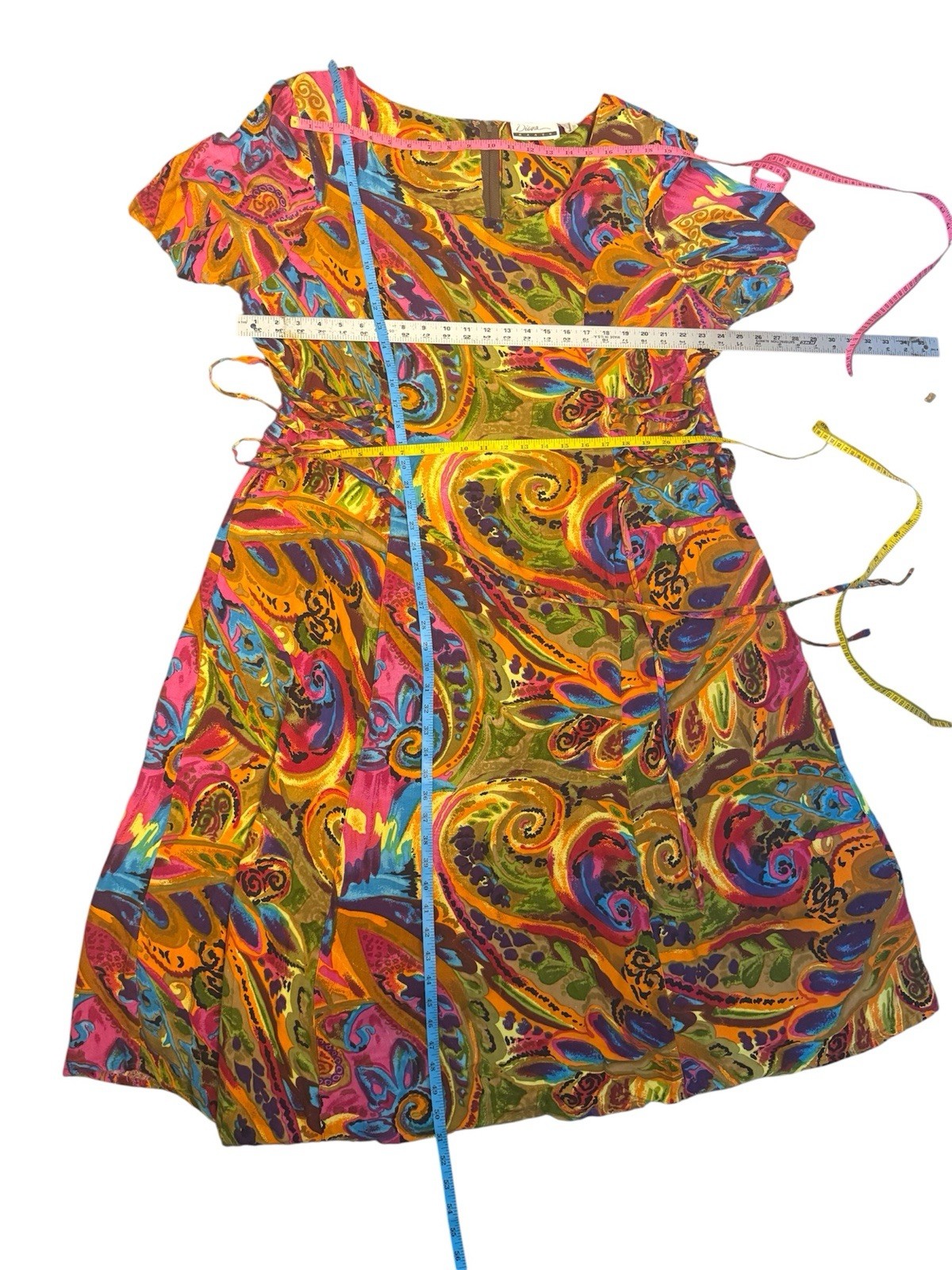 VTG Diana Retro abstract Whimsigoth ART TO WEAR tie side Bohemian Dress SZ 18