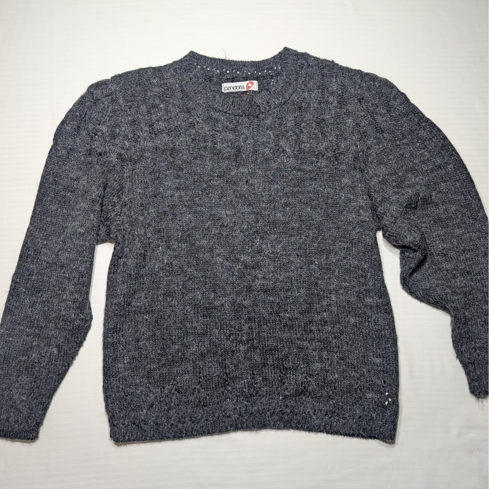 Pandora Vintage Made in USA Knit Sweater Charcoal Gray Pointelle Soft Minimalism
