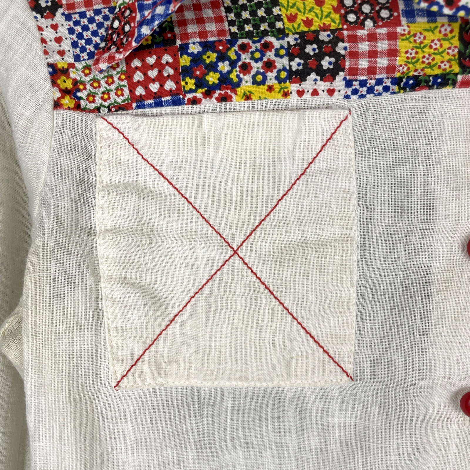 VTG 70s Patchwork Western Shirt Womens S Ivory Folk Boho Cowgirl Blouse