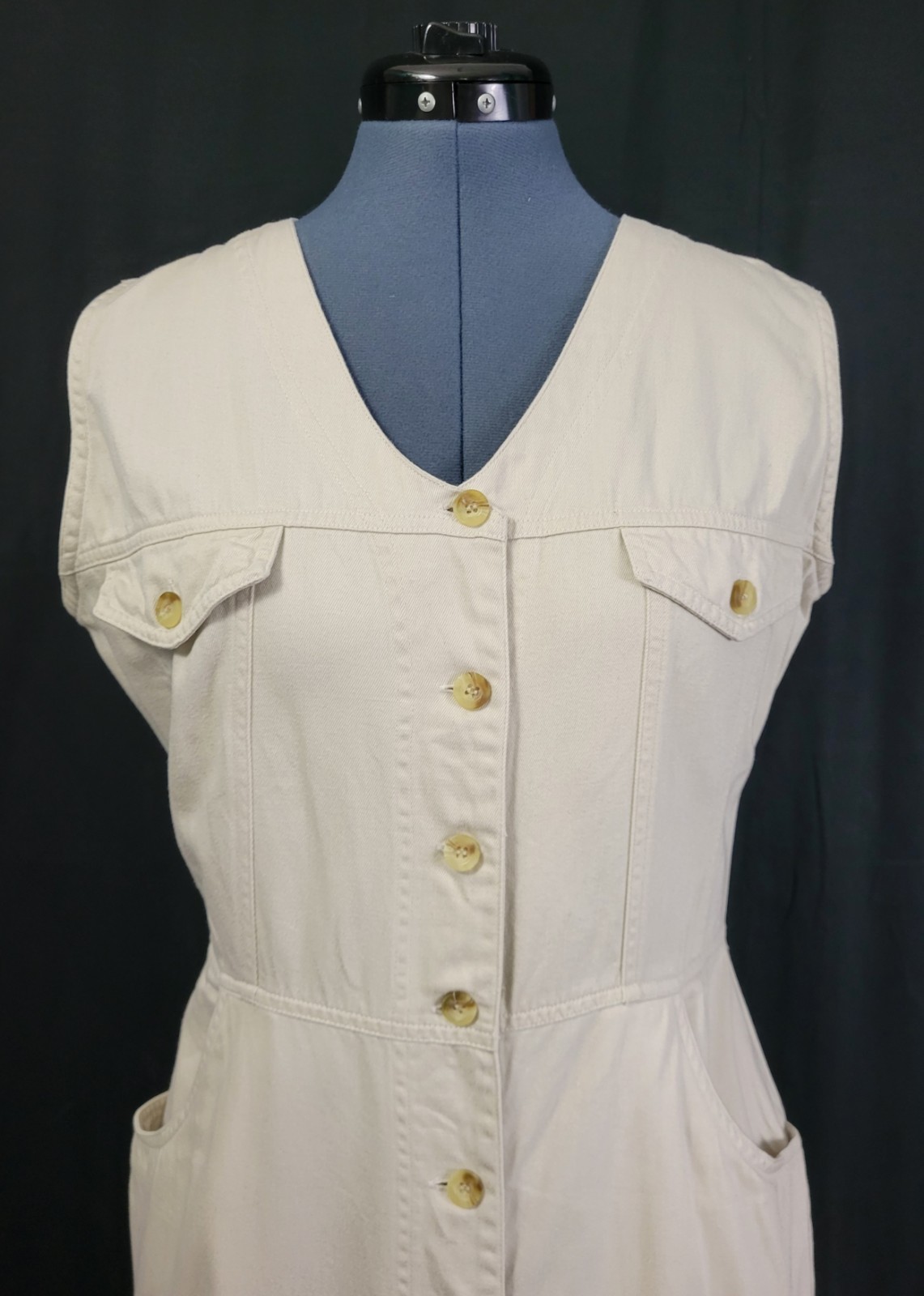 Vintage Access Light Khaki Button Down Sheath Dress Size Small
