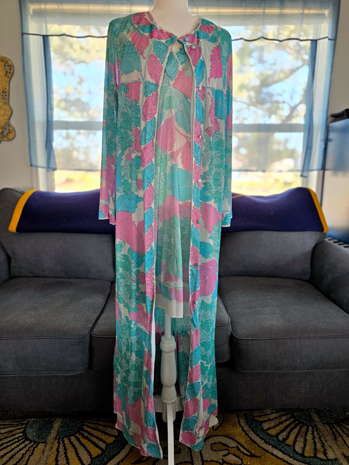 Emilio Pucci Formfit Rogers Vintage 1960s Abstract Silk 2-Piece Nightgown/Robe