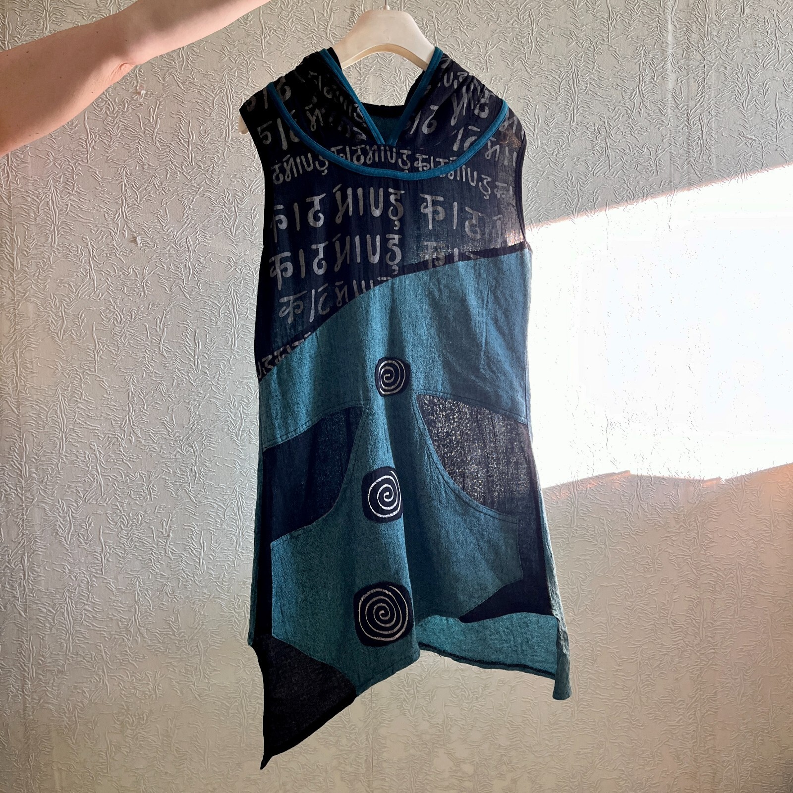 LA Aniqa Vintage Hippie Nepal Blue Dress With Сape a Size M