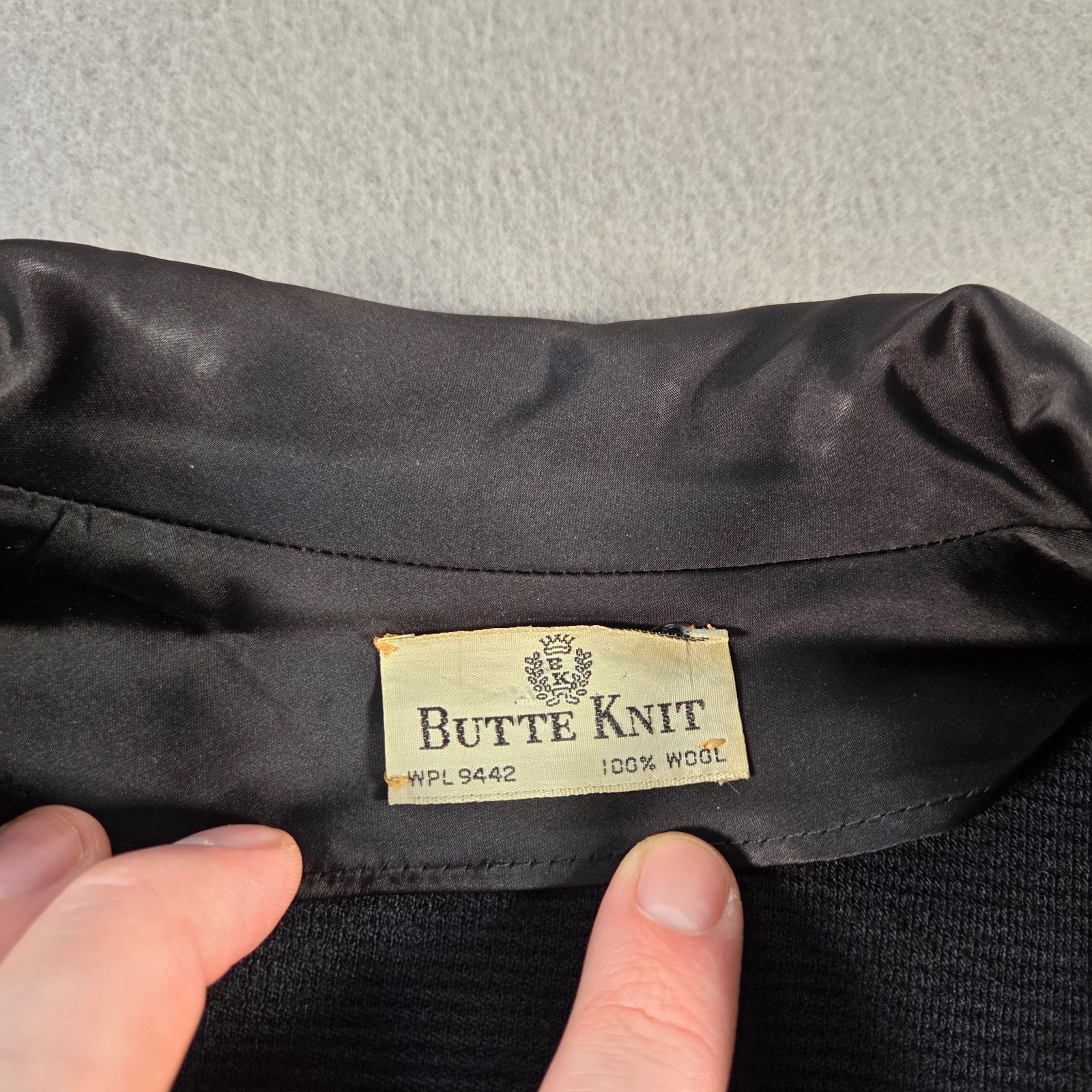 Vintage Butte Knit Jacket Womens Small Black Wool Double Breast Peacoat 60s 70s
