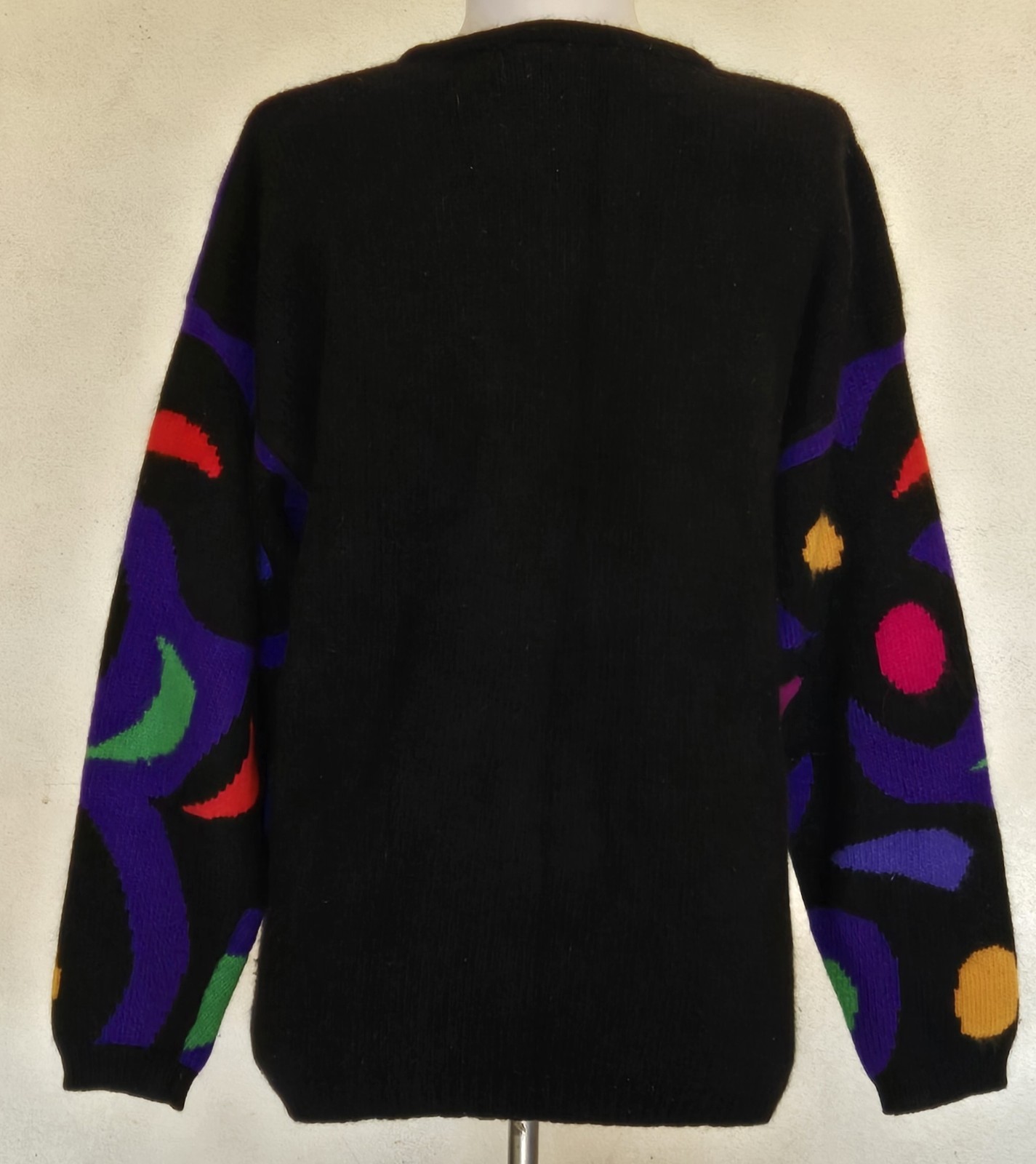 1980s RAFAELLA Angora Lambswool Sweater With Vibrant Abstract Design Size Large