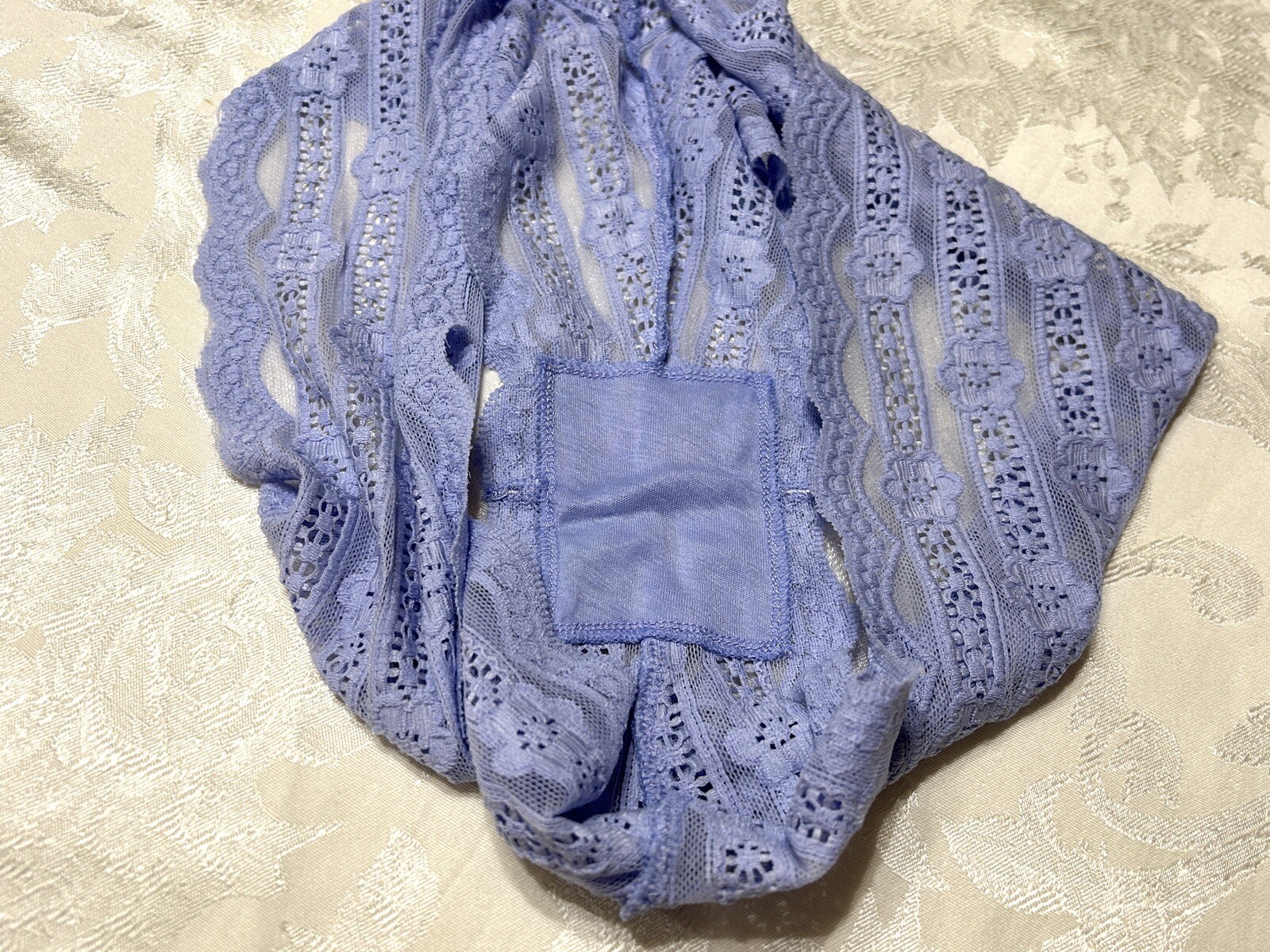 Vtg Unbranded Embroidered Floral Stretch Lace Sz 9 Blue Hipster Panties #244
