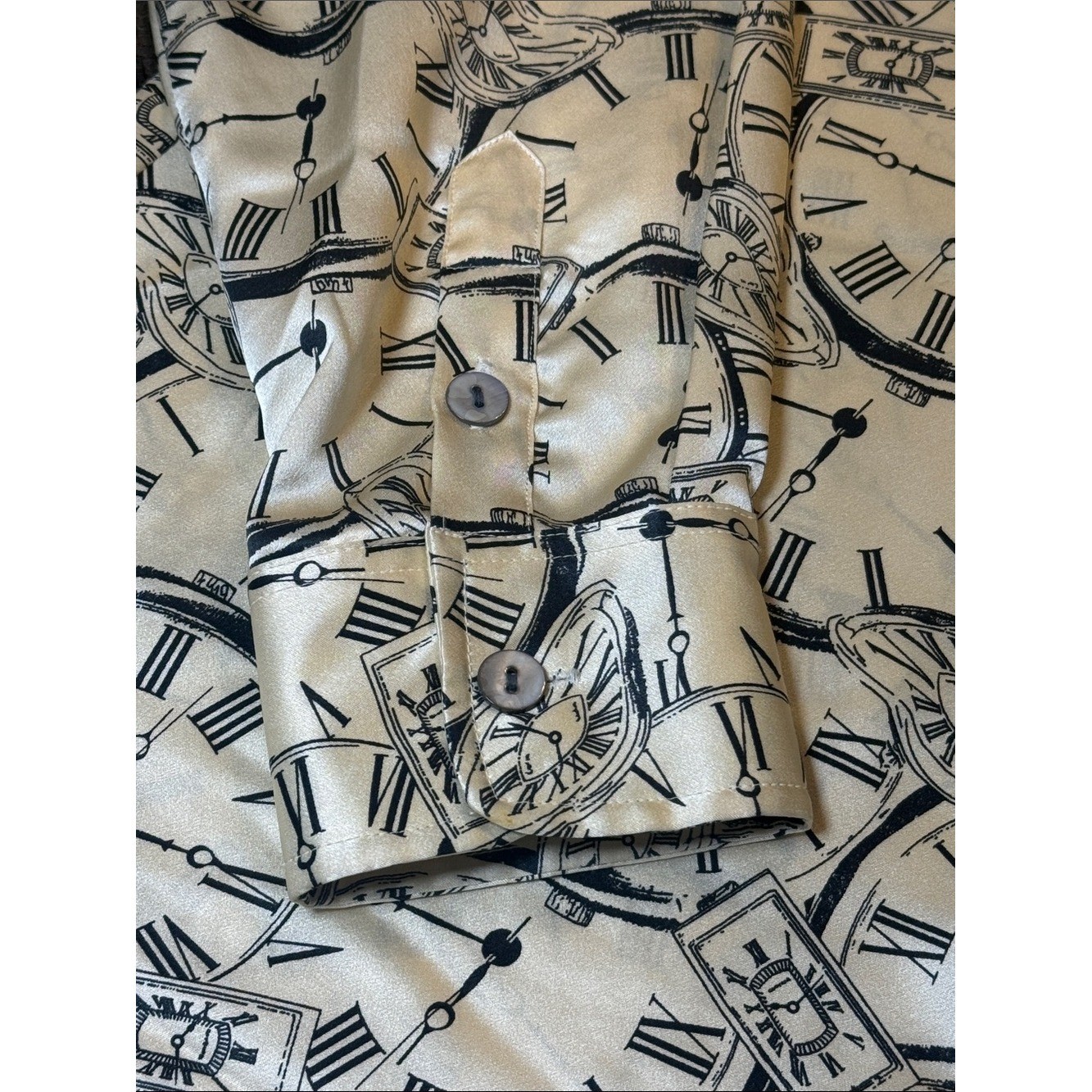 Vintage Rafaella 100% Silk Clock Print Blouse Size 8 Old Money Shirt