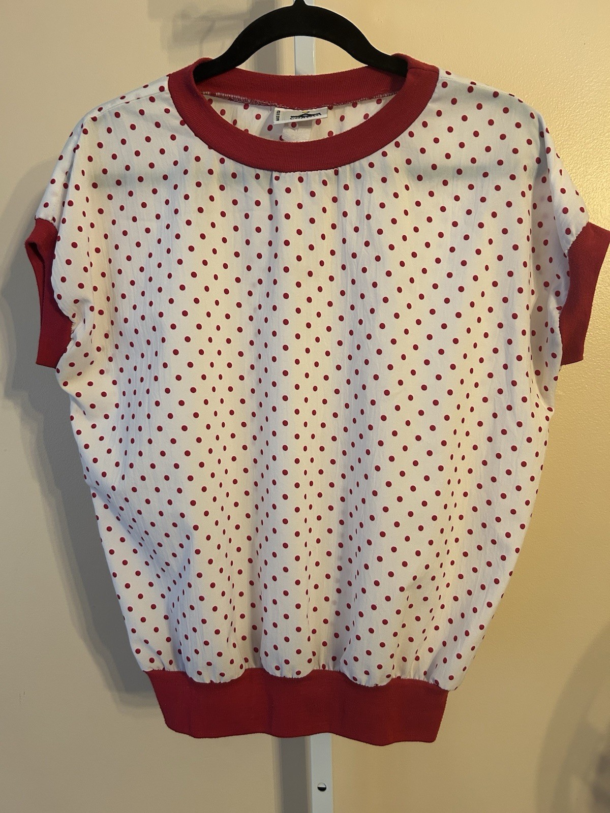 Vtg. XL Cortiva Hot Pink White Polka Dot Top Shirt Y2K Short Sleeve USA 80’s