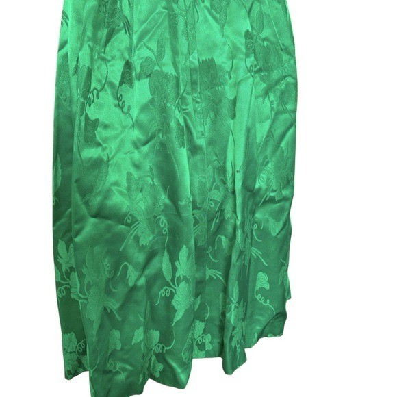 Vtg 50’sUnion Made Mardi Gras emerald green brocade cocktail dress bow detail XS