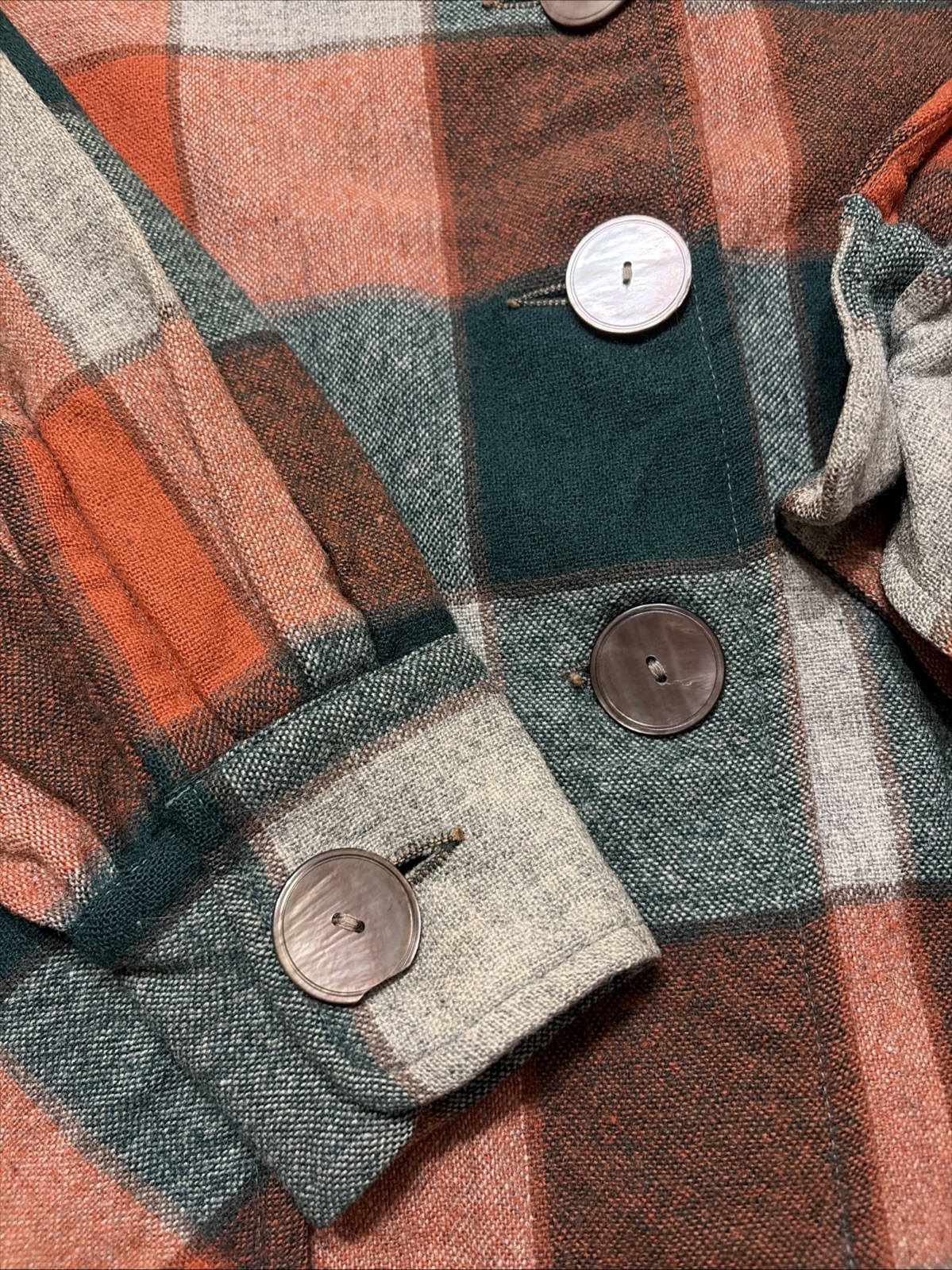 Vintage 50s Pendleton 49er Wool Rare Autumn Orange Green Plaid Chore Coat LG