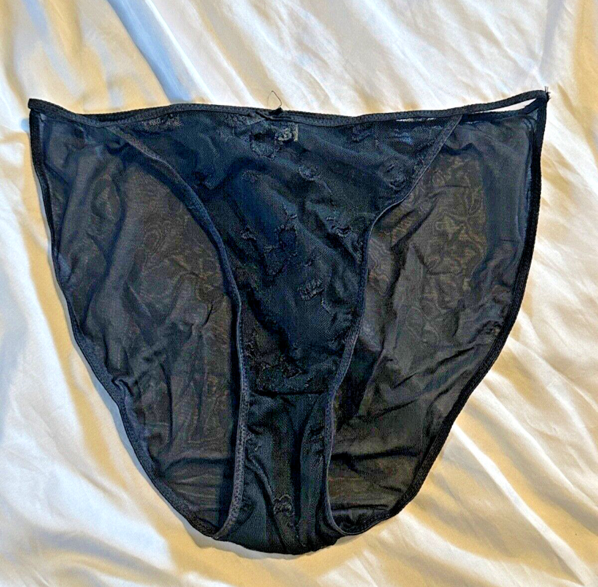 Vintage DONNA LOren Embroidered Floral Sheer Mesh String High Waist Cut 3X Black