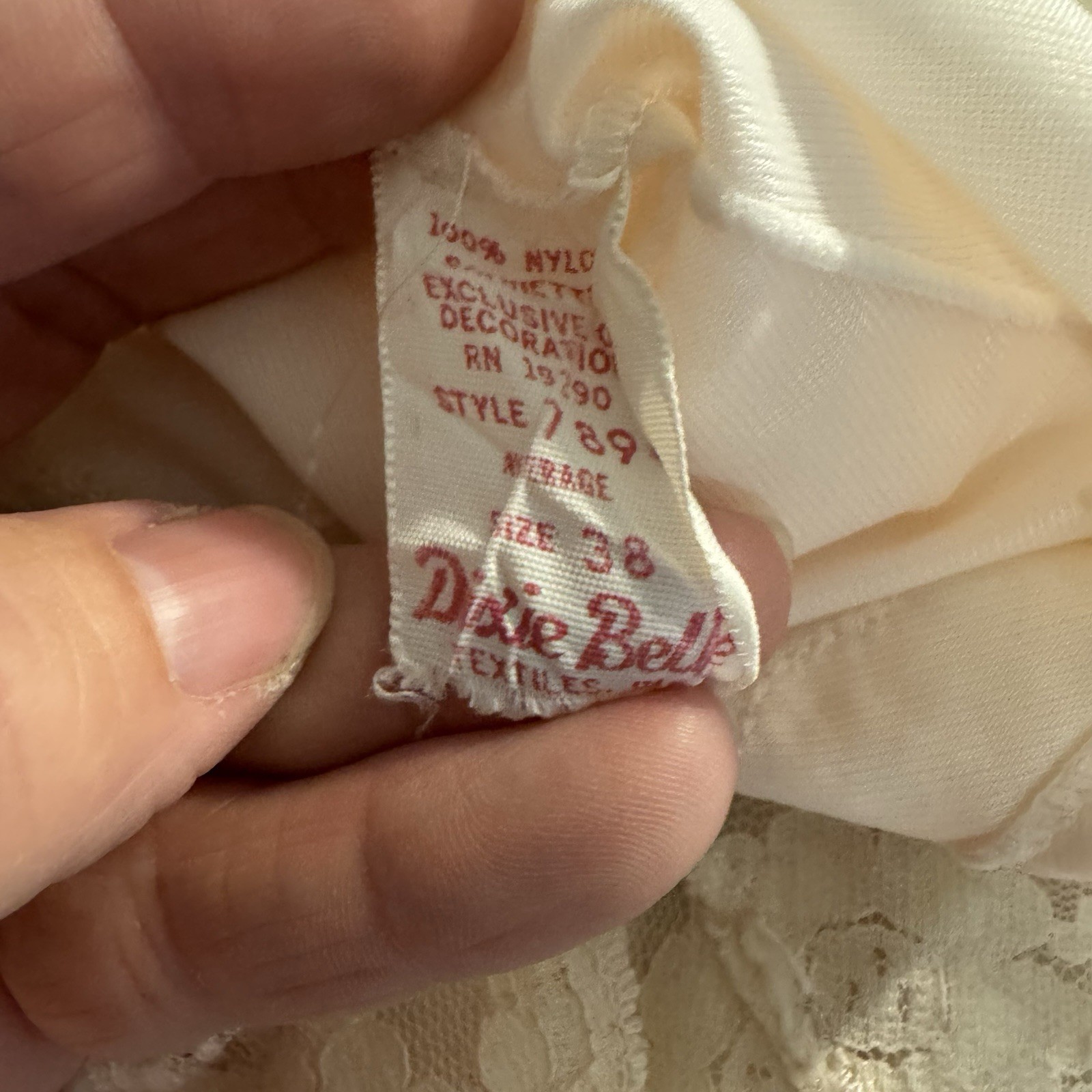 Vintage Dixie Belle Slip Lace Trim Pink Cream Size 38 USA Romantic