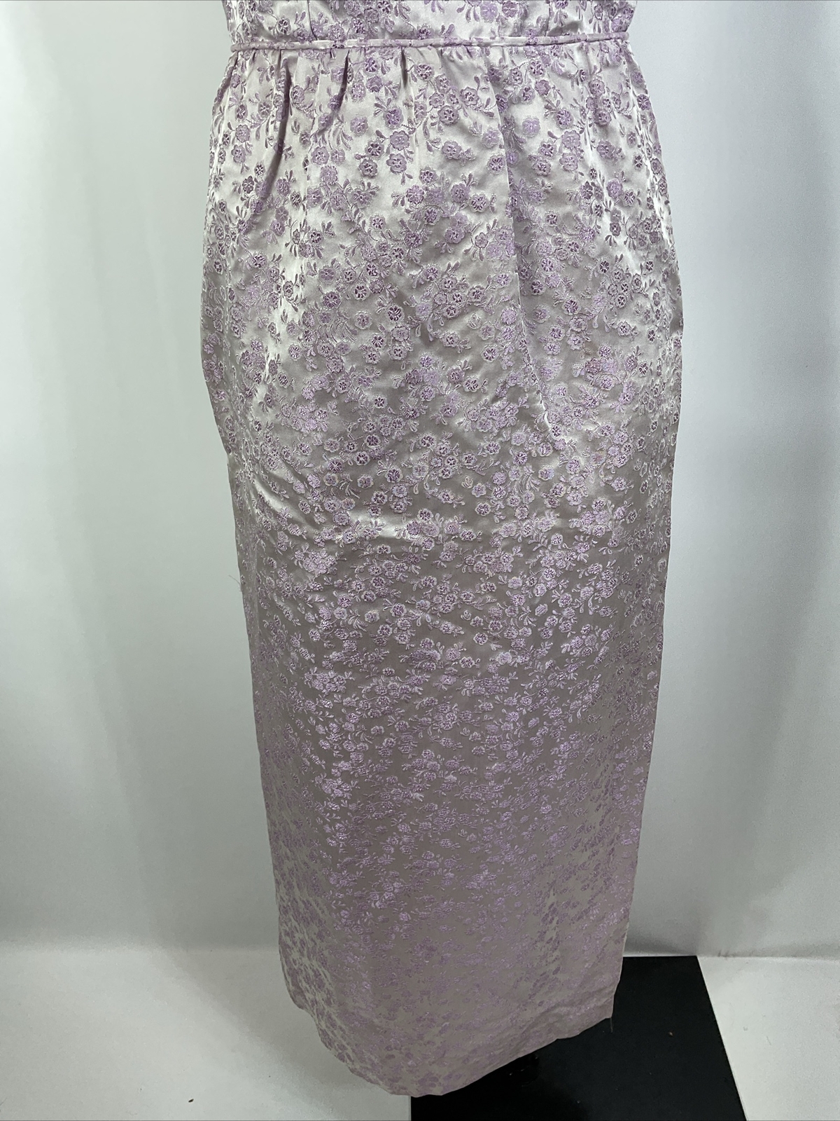 Vintage 40s Purple Jacquard Floral Metallic Formal Cocktail Dress Slit S/M