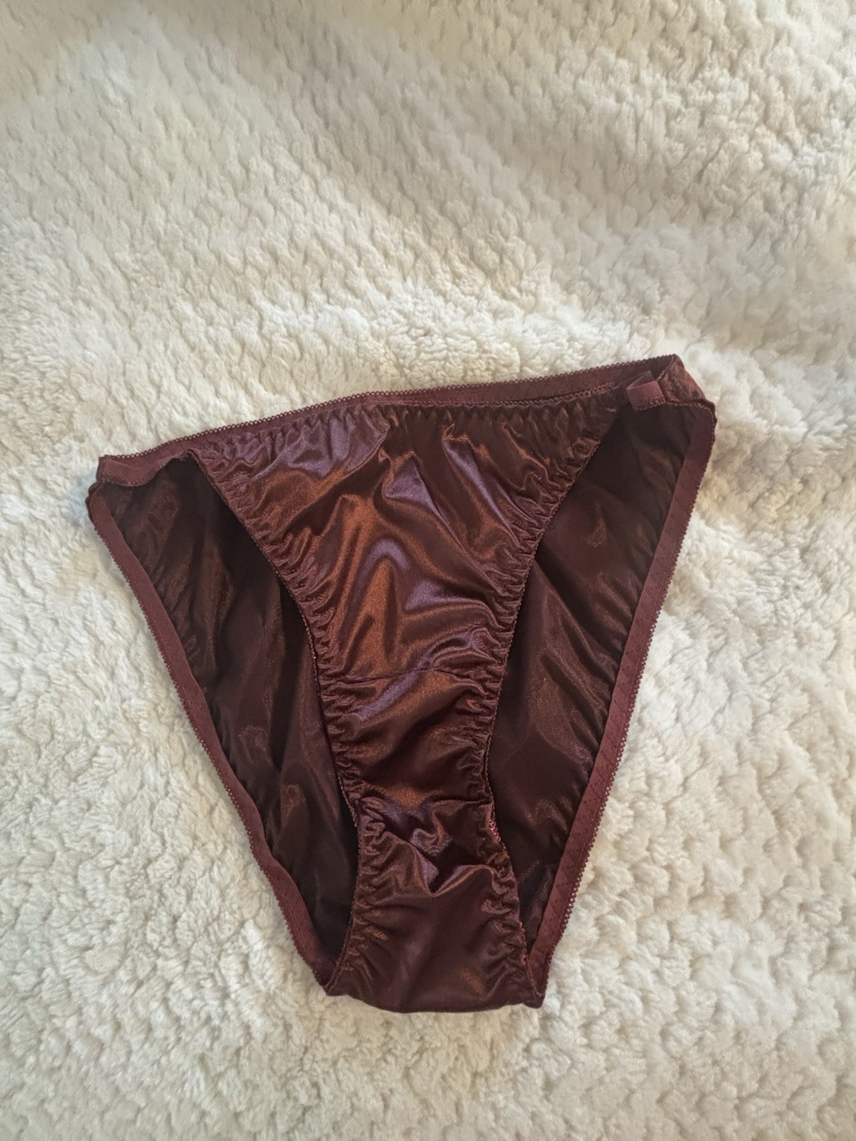 VTG Bronze Satin String Bikini Panties Size 7/L