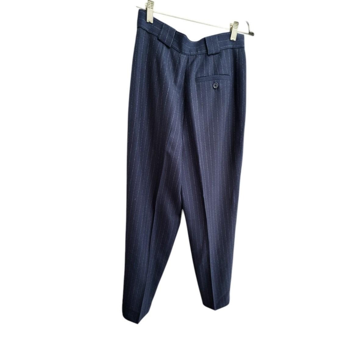 VTG Giorgio Sant&rsquo;Angelo 100% Wool Pinstripe Trousers Navy Blue 70s Academia sz 6