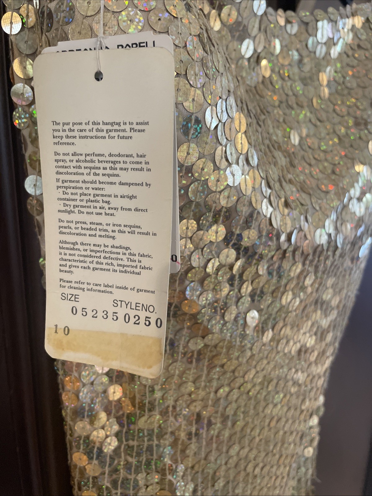 Vintage Adriana Gold sequins spaghetti Strap long, Stretch cocktail dress Sz 10