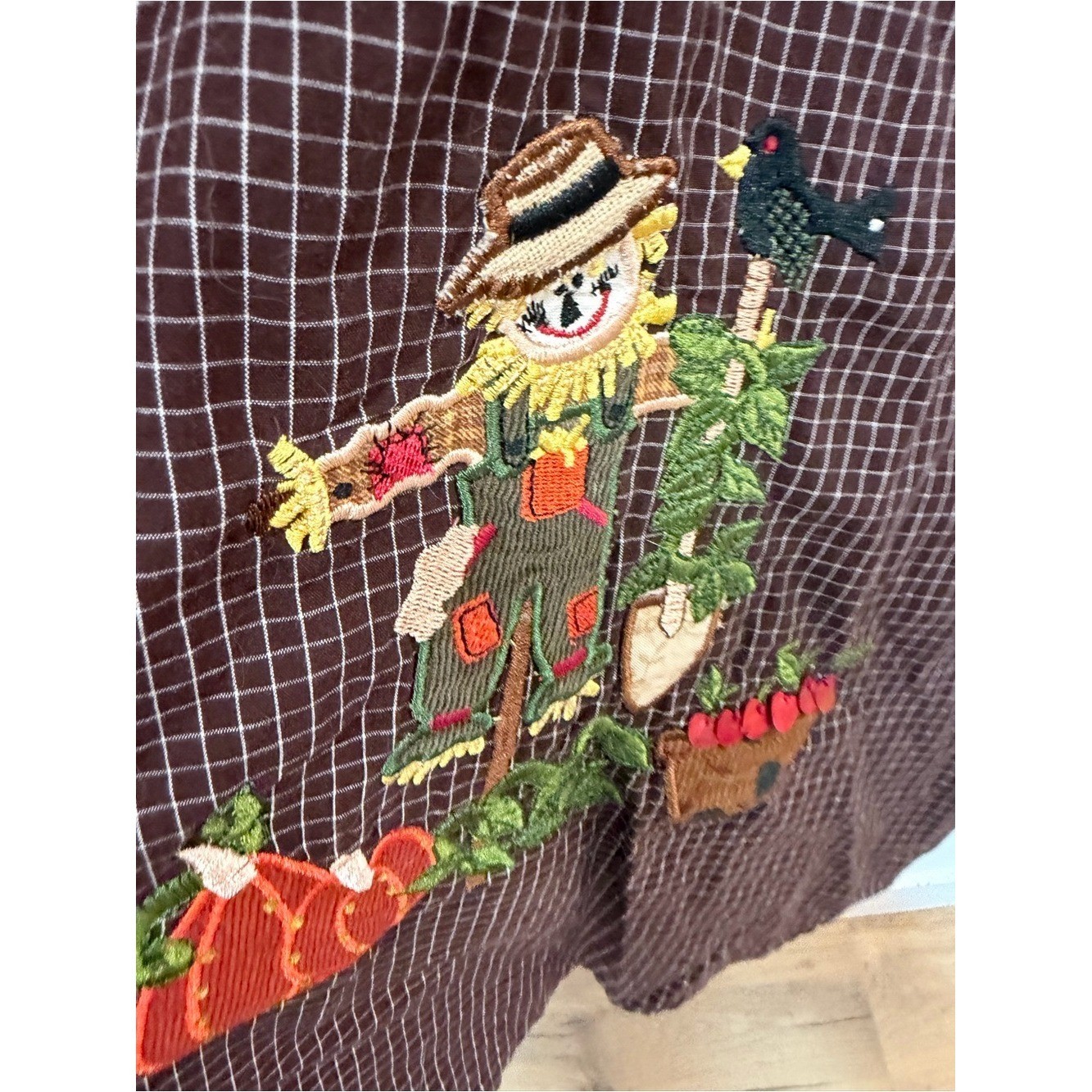 Vtg fall pumpkin scarecrow Plaid Button-Up Shirt plus 26 28W embroidered