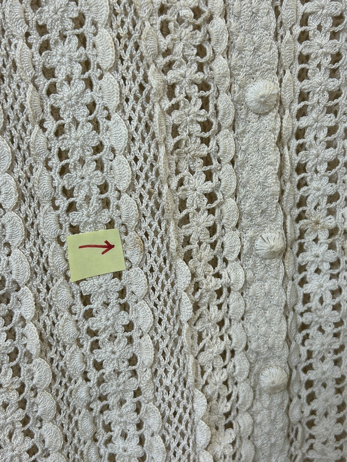 Vintage Shanghai Handmade Cotton Crocheted Cardigan Sweater Wmns LG Ecru *READ*