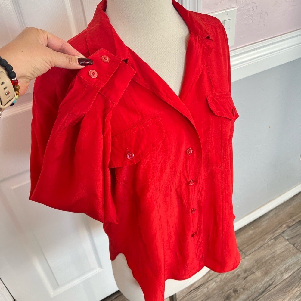 ESCADA 1980s Vintage 100% Color Block Shirt Button Up Long Sleeve Size 36